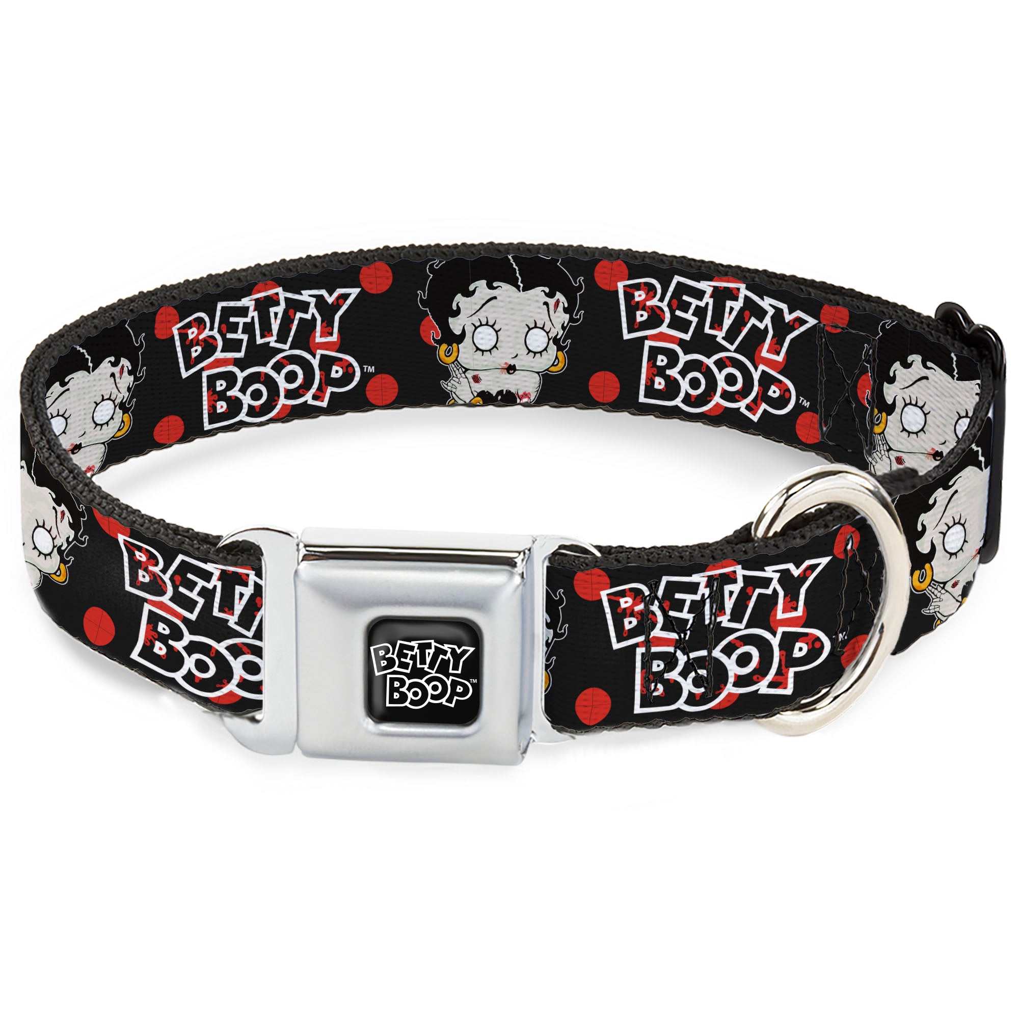 BETTY BOOP Text Heart Logo Full Color Black/White Seatbelt Buckle Collar - BETTY BOOP Zombie Betty and Text Polka Dot Black/Red/White Seatbelt Buckle Collars Betty Boop