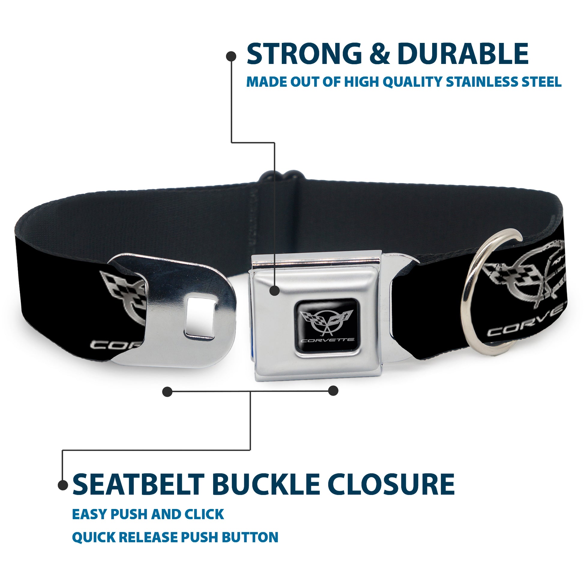 Corvette Seatbelt Buckle Collar - Corvette Black/Silver REPEAT Seatbelt Buckle Collars GM General Motors