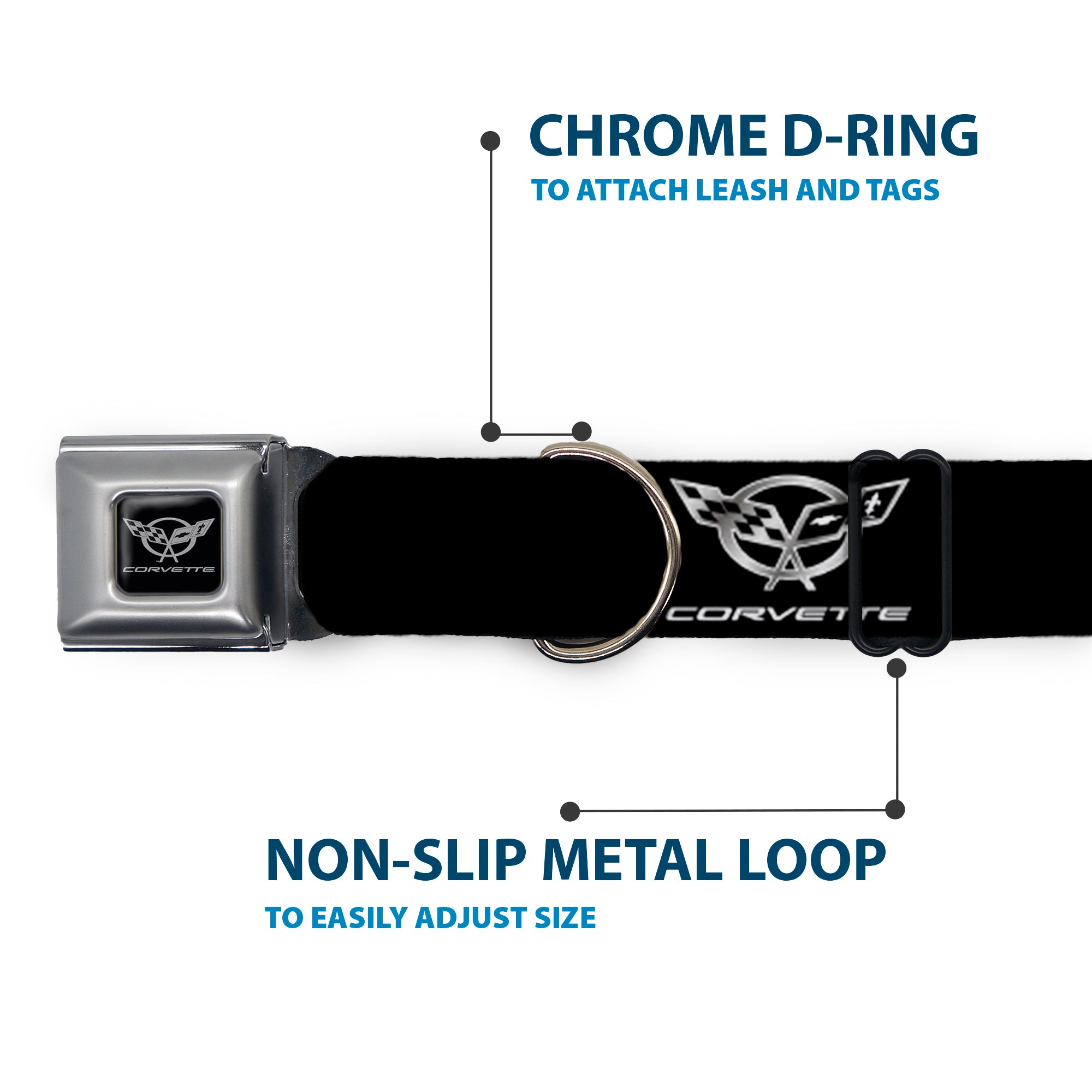 Corvette Seatbelt Buckle Collar - Corvette Black/Silver REPEAT Seatbelt Buckle Collars GM General Motors