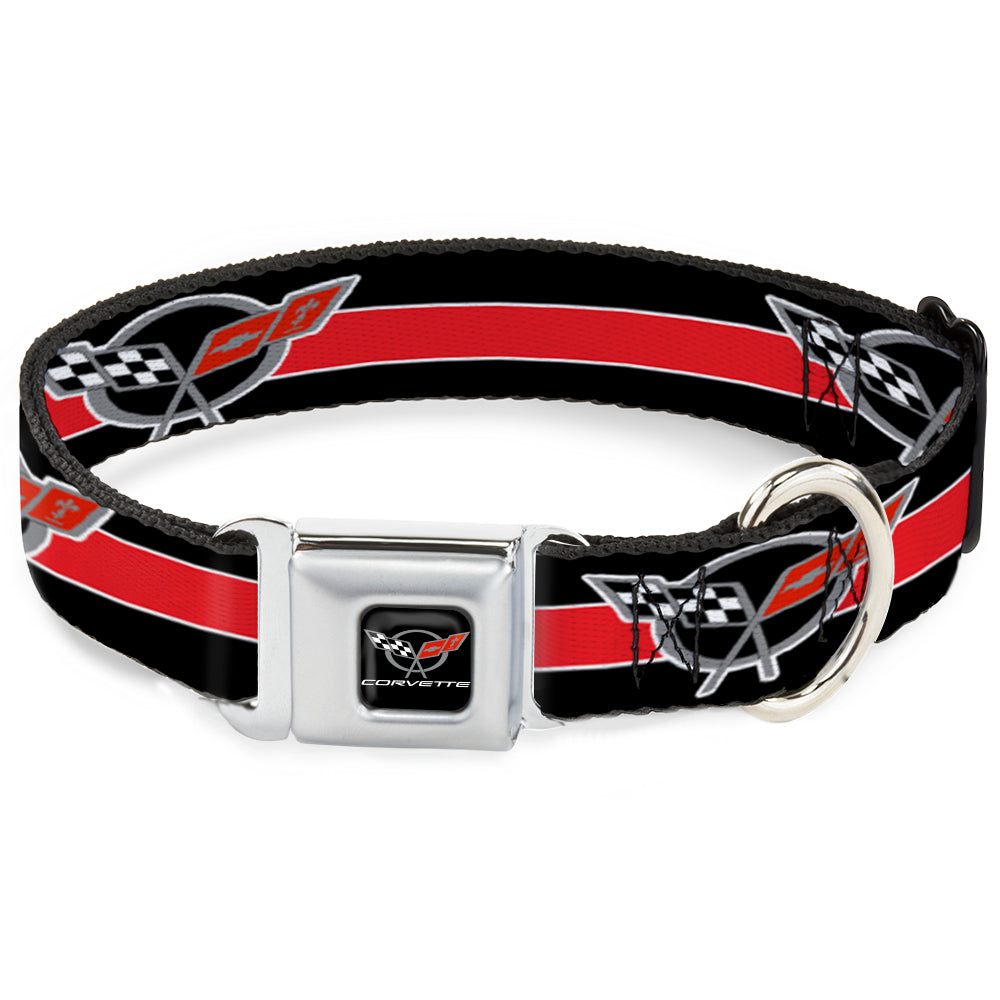 CORVETTE C5 Logo Full Color Black/Gray/White/Red Seatbelt Buckle Collar - CORVETTE C5 Logo/Stripe Black/White/Red/Gray REPEAT Seatbelt Buckle Collars GM General Motors