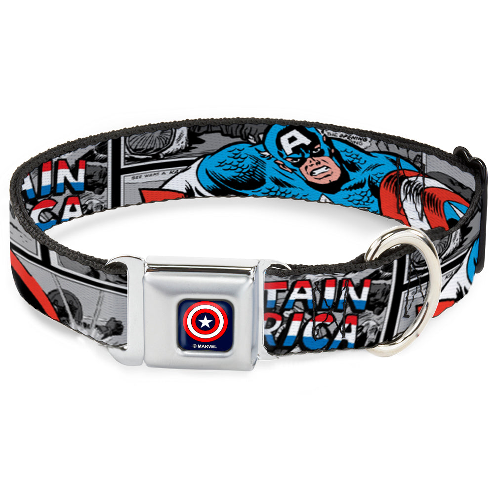 Captain America Shield Navy Seatbelt Buckle Collar - CAPTAIN AMERICA 2-Poses/Comic Blocks Grays/Red/White/Blue Seatbelt Buckle Collars Marvel Comics