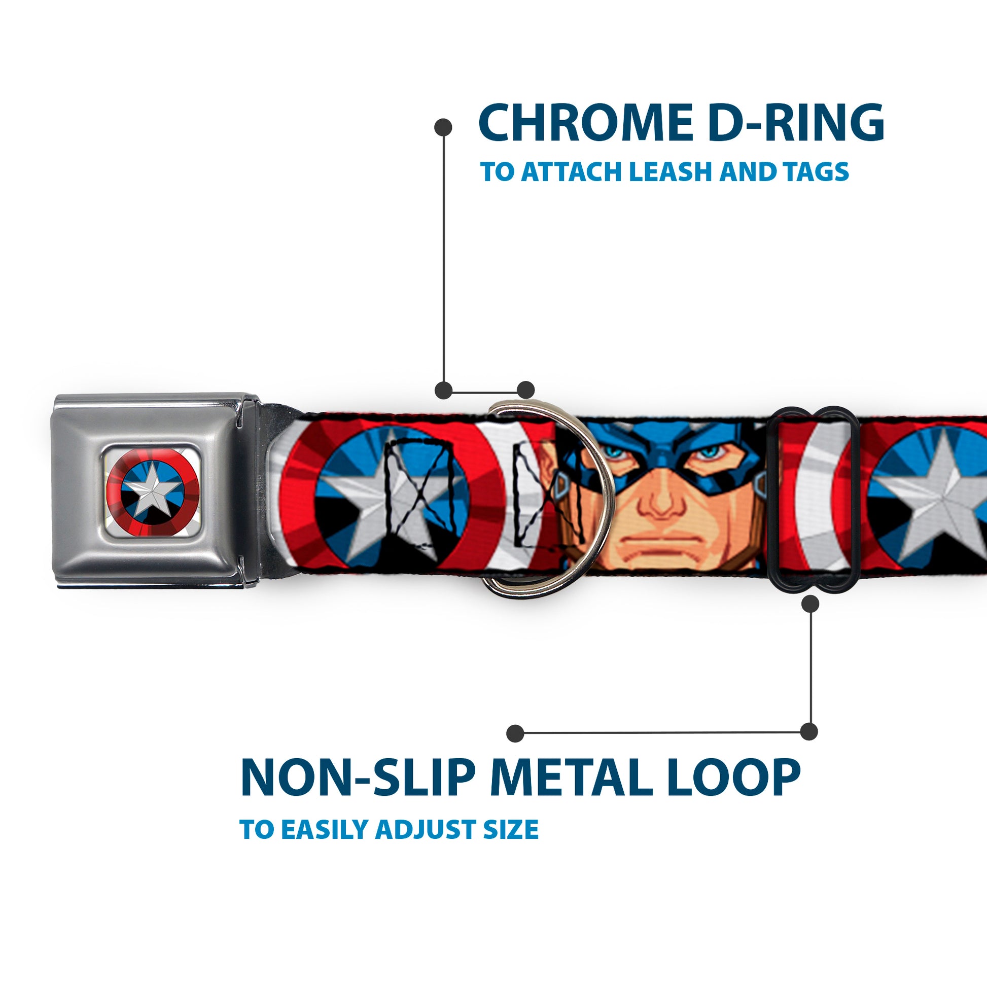 Captain America Shield2 CLOSE-UP Full Color Seatbelt Buckle Collar - Captain America Face Turns/Shield CLOSE-UP Seatbelt Buckle Collars Marvel Comics