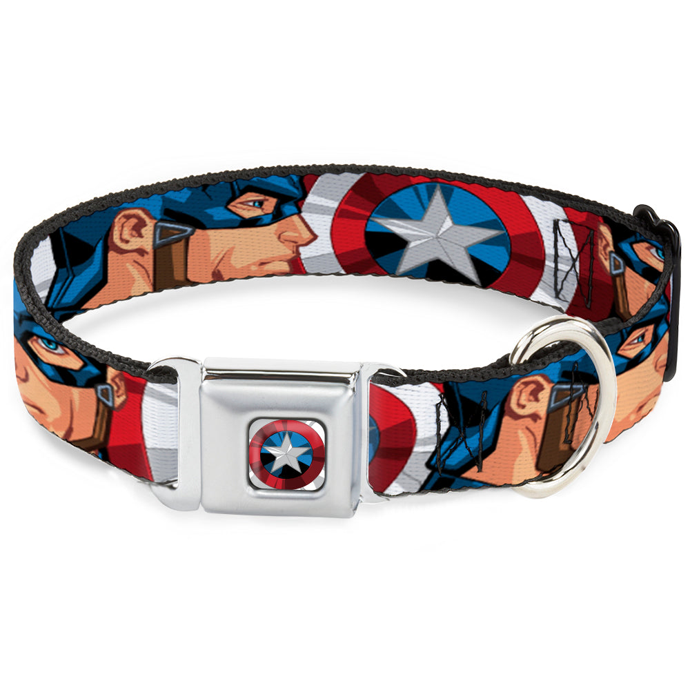 Captain America Shield2 CLOSE-UP Full Color Seatbelt Buckle Collar - Captain America Face Turns/Shield CLOSE-UP Seatbelt Buckle Collars Marvel Comics