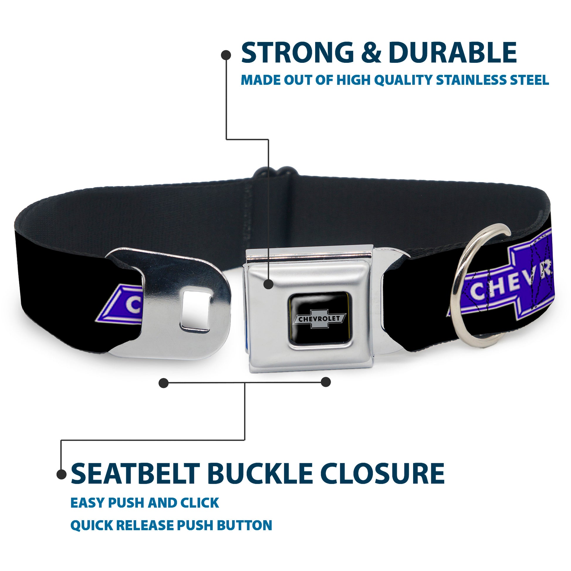 Chevy Bowtie Black Silver Seatbelt Buckle Collar - Chevy Bowtie Logo REPEAT Seatbelt Buckle Collars GM General Motors