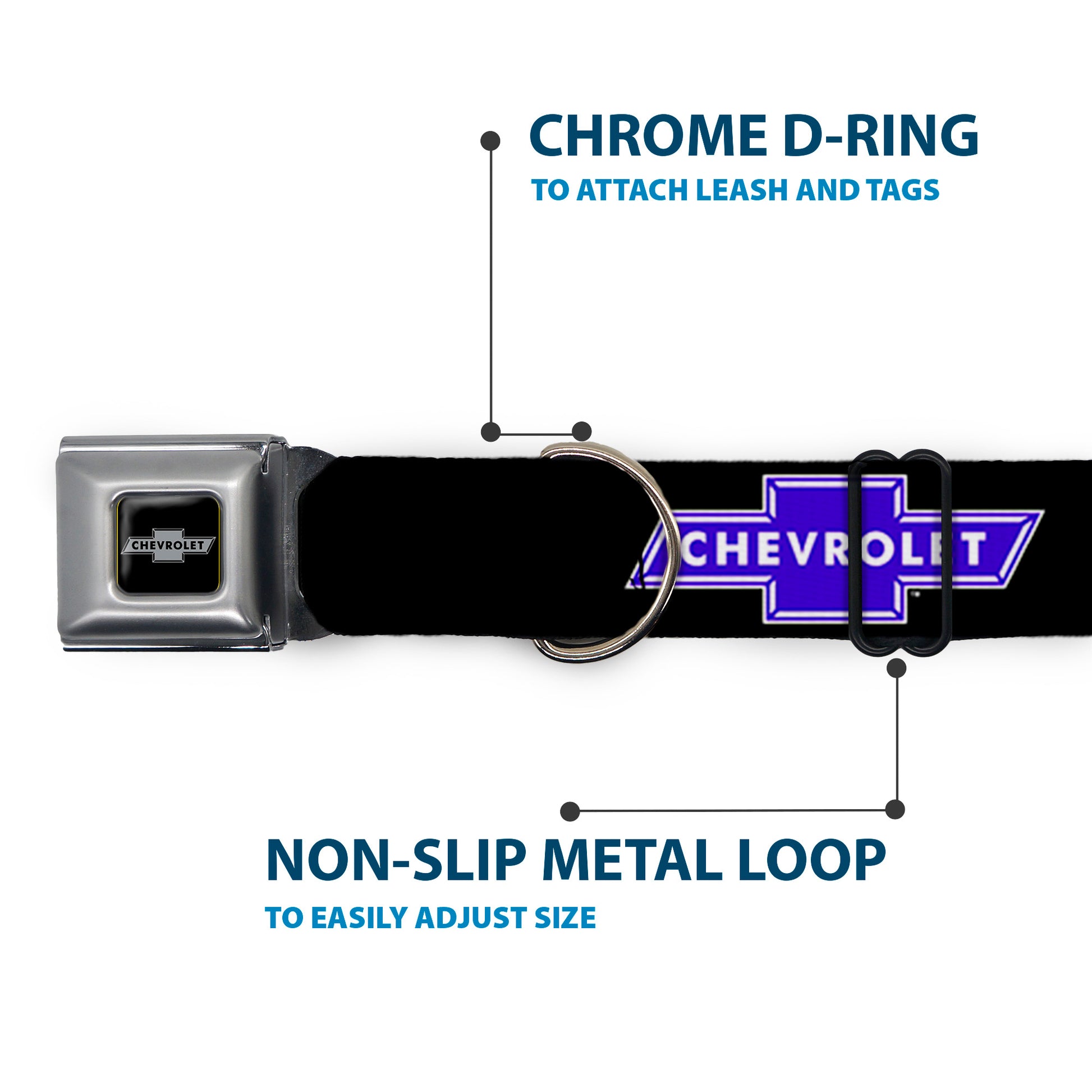 Chevy Bowtie Black Silver Seatbelt Buckle Collar - Chevy Bowtie Logo REPEAT Seatbelt Buckle Collars GM General Motors