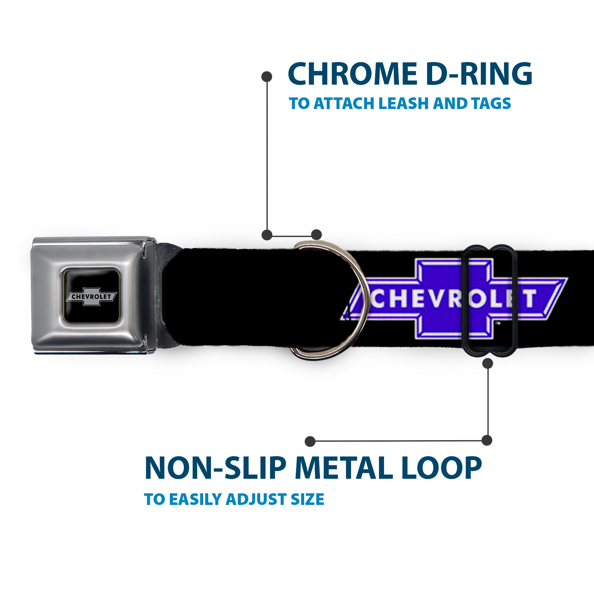 Chevy Bowtie Black Silver Seatbelt Buckle Collar - Chevy Bowtie Logo REPEAT Seatbelt Buckle Collars GM General Motors