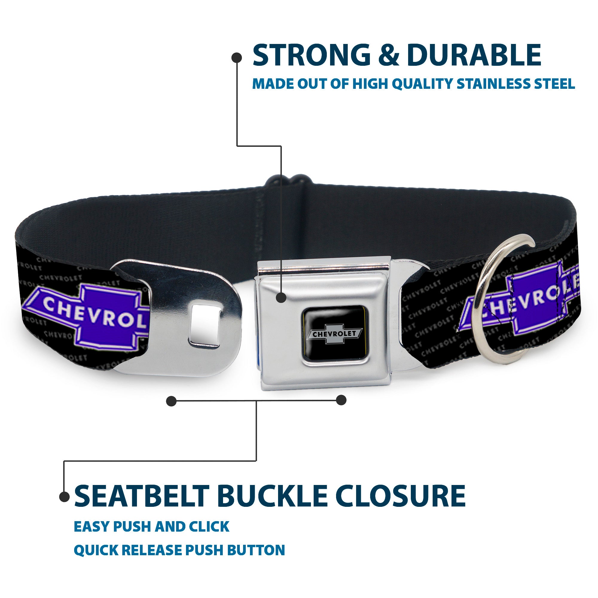 Chevy Bowtie Black Silver Seatbelt Buckle Collar - Chevy Bowtie REPEAT w/Text Seatbelt Buckle Collars GM General Motors
