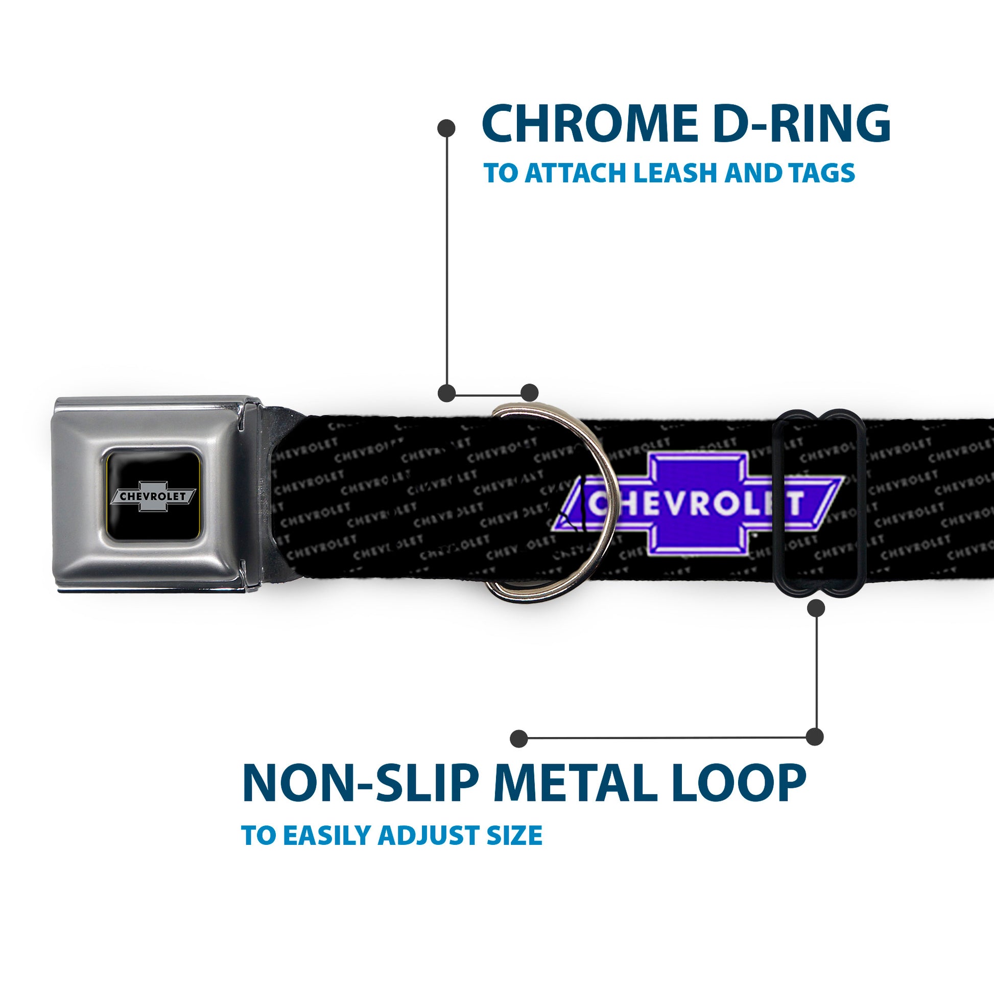 Chevy Bowtie Black Silver Seatbelt Buckle Collar - Chevy Bowtie REPEAT w/Text Seatbelt Buckle Collars GM General Motors