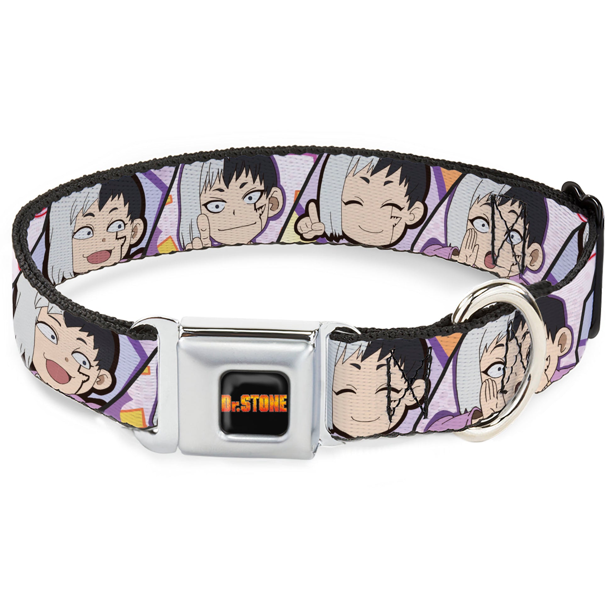 DR. STONE Title Logo Full Color Black/Orange Seatbelt Buckle Collar - Dr. Stone Chibi Gen Asagiri Expression Blocks Seatbelt Buckle Collars Dr. Stone