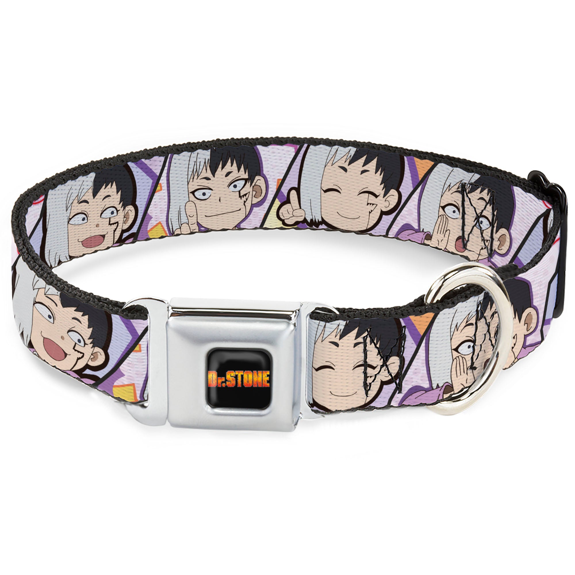 DR. STONE Title Logo Full Color Black/Orange Seatbelt Buckle Collar - Dr. Stone Chibi Gen Asagiri Expression Blocks Seatbelt Buckle Collars Dr. Stone