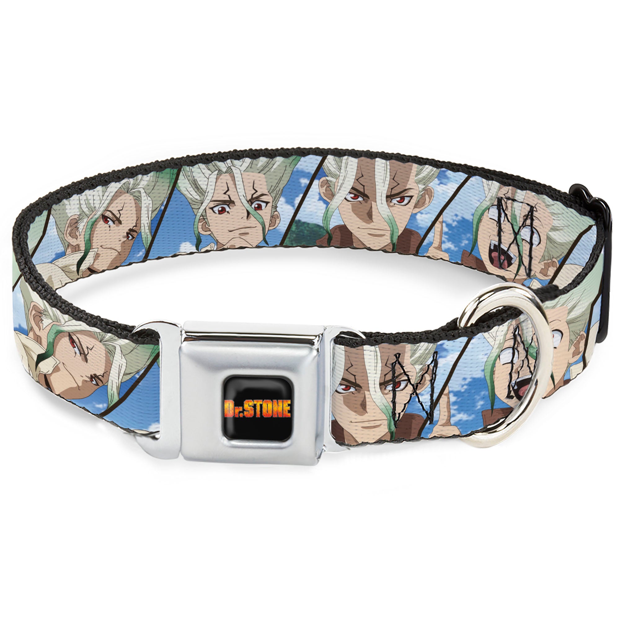 DR. STONE Title Logo Full Color Black/Orange Seatbelt Buckle Collar - Dr. Stone Senku Ishigami Expression Blocks Blues Seatbelt Buckle Collars Dr. Stone