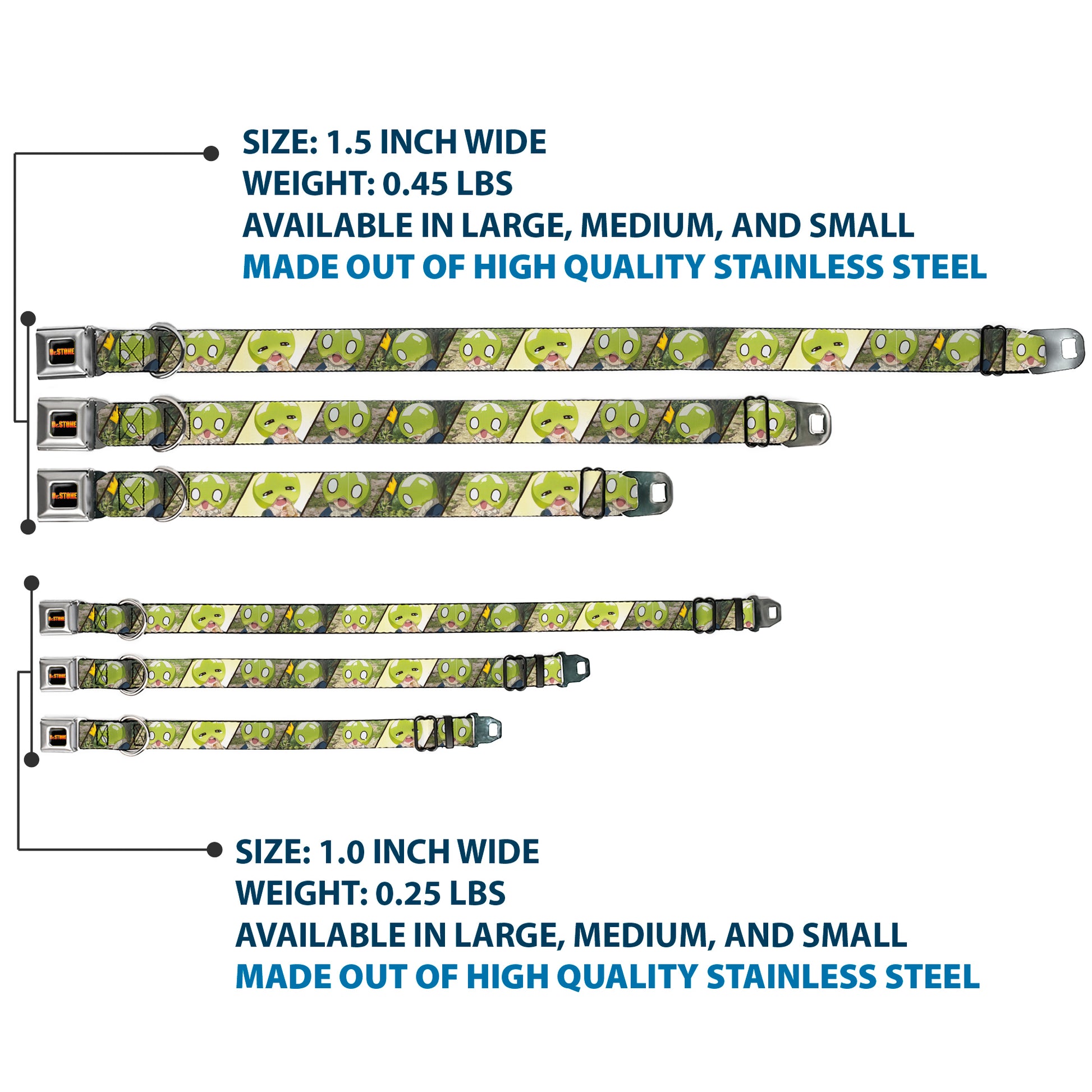 DR. STONE Title Logo Full Color Black/Orange Seatbelt Buckle Collar - DR. STONE Title Logo and Suika Pose Blocks Seatbelt Buckle Collars Dr. Stone