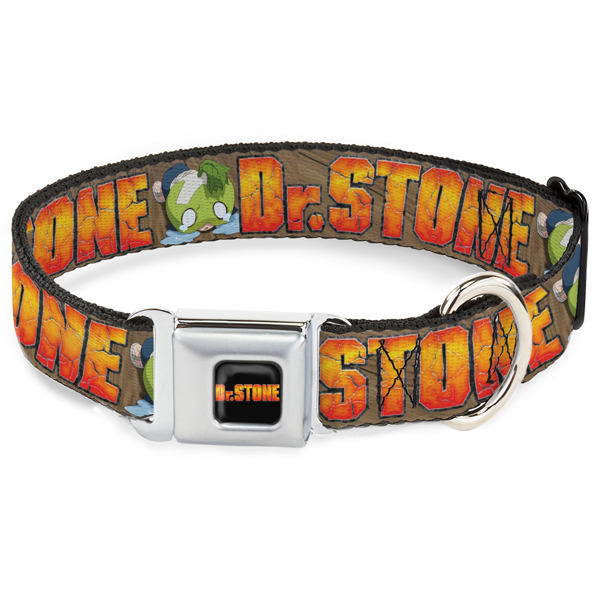DR. STONE Title Logo Full Color Black/Orange Seatbelt Buckle Collar - DR. STONE Title Logo and Suika Crying Pose Browns Seatbelt Buckle Collars Dr. Stone