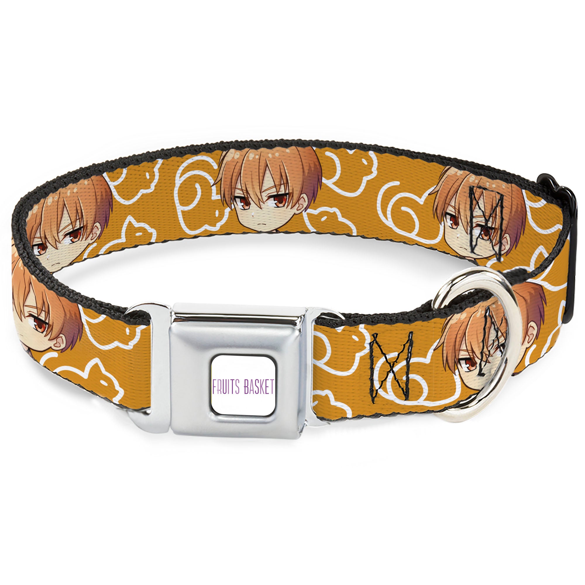 FRUITS BASKET Title Logo Full Color White/Purple Seatbelt Buckle Collar - Fruits Basket Chibi Kyo Soma Face and Kimono Cat Icon Orange/White Seatbelt Buckle Collars Fruits Basket