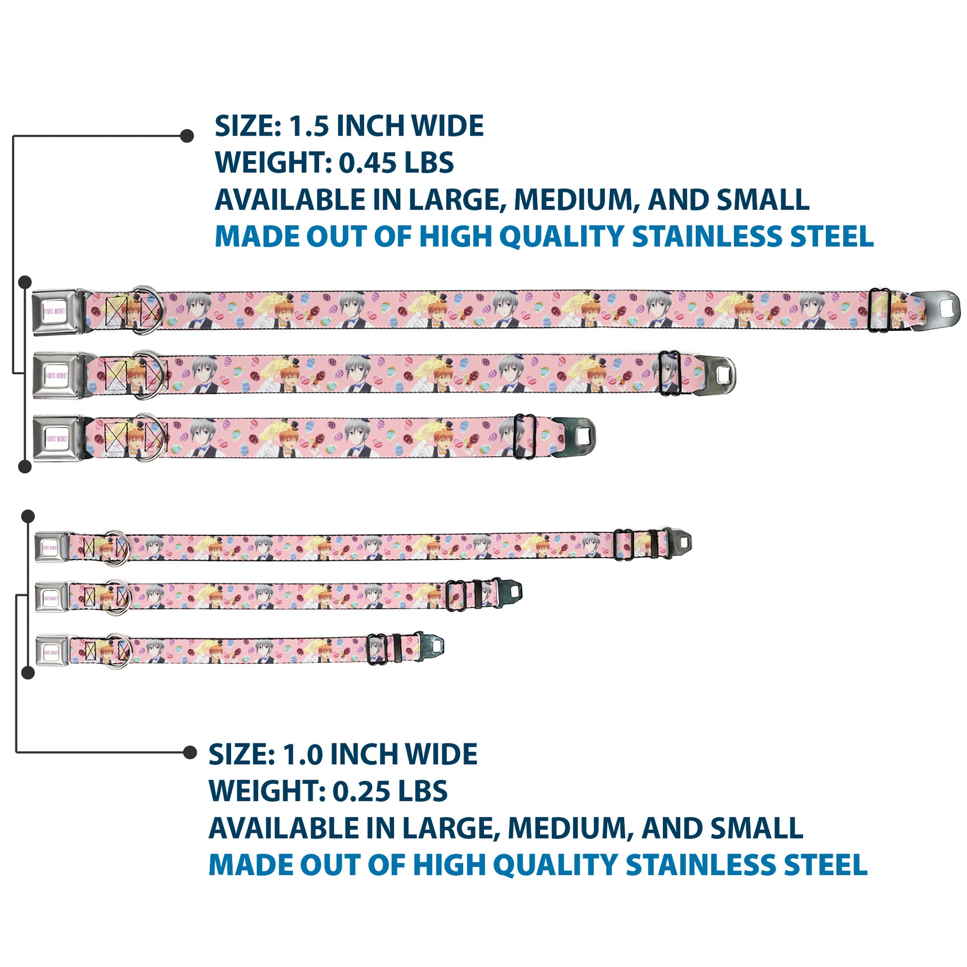 FRUITS BASKET Title Logo Full Color White/Purple Seatbelt Buckle Collar - Fruits Basket Kyo and Yuki Easter Themed Animage Poster Pose Pink Seatbelt Buckle Collars Fruits Basket