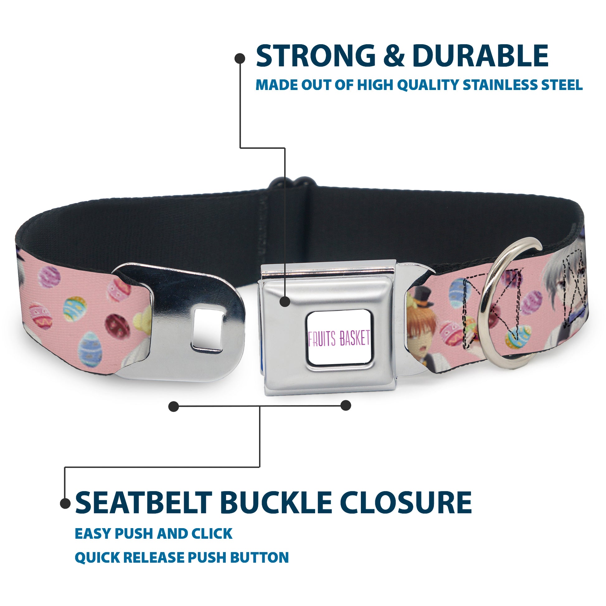 FRUITS BASKET Title Logo Full Color White/Purple Seatbelt Buckle Collar - Fruits Basket Kyo and Yuki Easter Themed Animage Poster Pose Pink Seatbelt Buckle Collars Fruits Basket