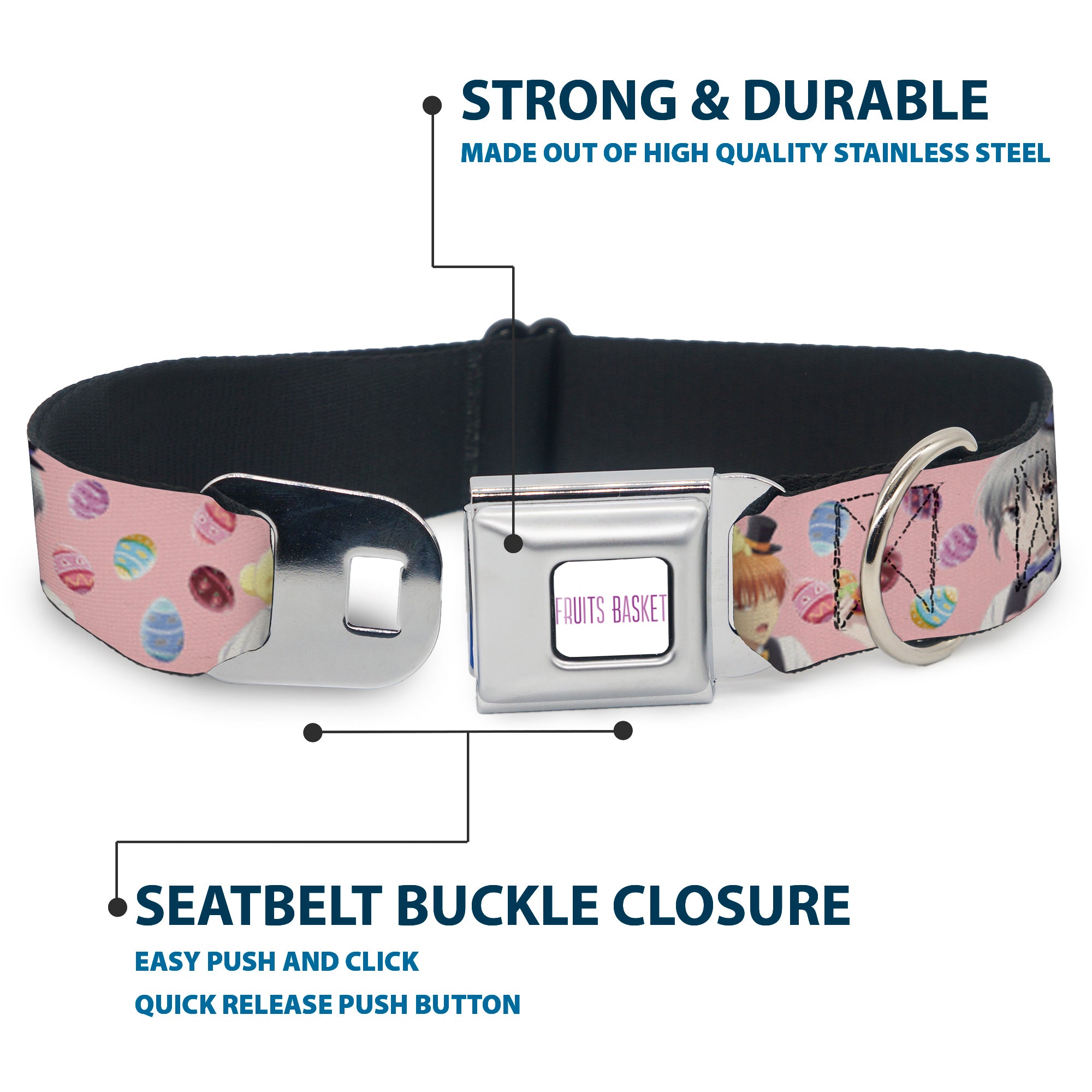 FRUITS BASKET Title Logo Full Color White/Purple Seatbelt Buckle Collar - Fruits Basket Kyo and Yuki Easter Themed Animage Poster Pose Pink Seatbelt Buckle Collars Fruits Basket