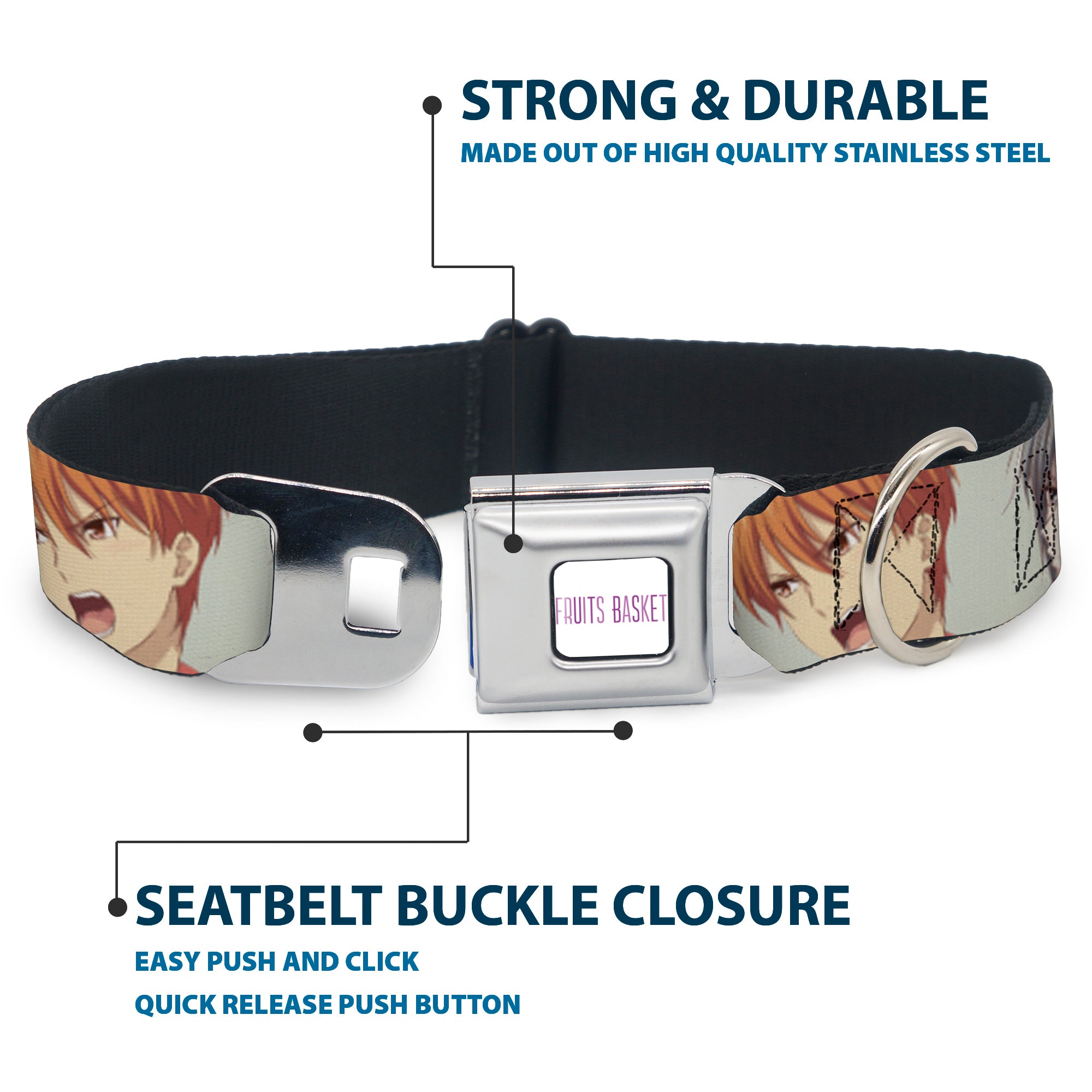 FRUITS BASKET Title Logo Full Color White/Purple Seatbelt Buckle Collar - Fruits Basket Kyo Yuki Shigure Group Faces Mint Green Seatbelt Buckle Collars Fruits Basket