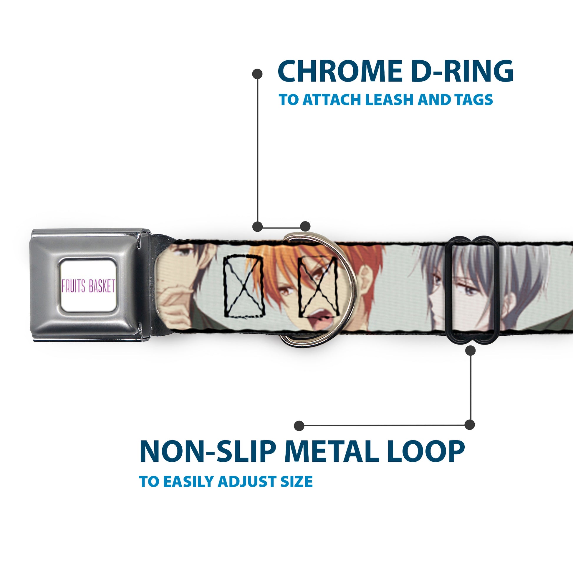 FRUITS BASKET Title Logo Full Color White/Purple Seatbelt Buckle Collar - Fruits Basket Kyo Yuki Shigure Group Faces Mint Green Seatbelt Buckle Collars Fruits Basket