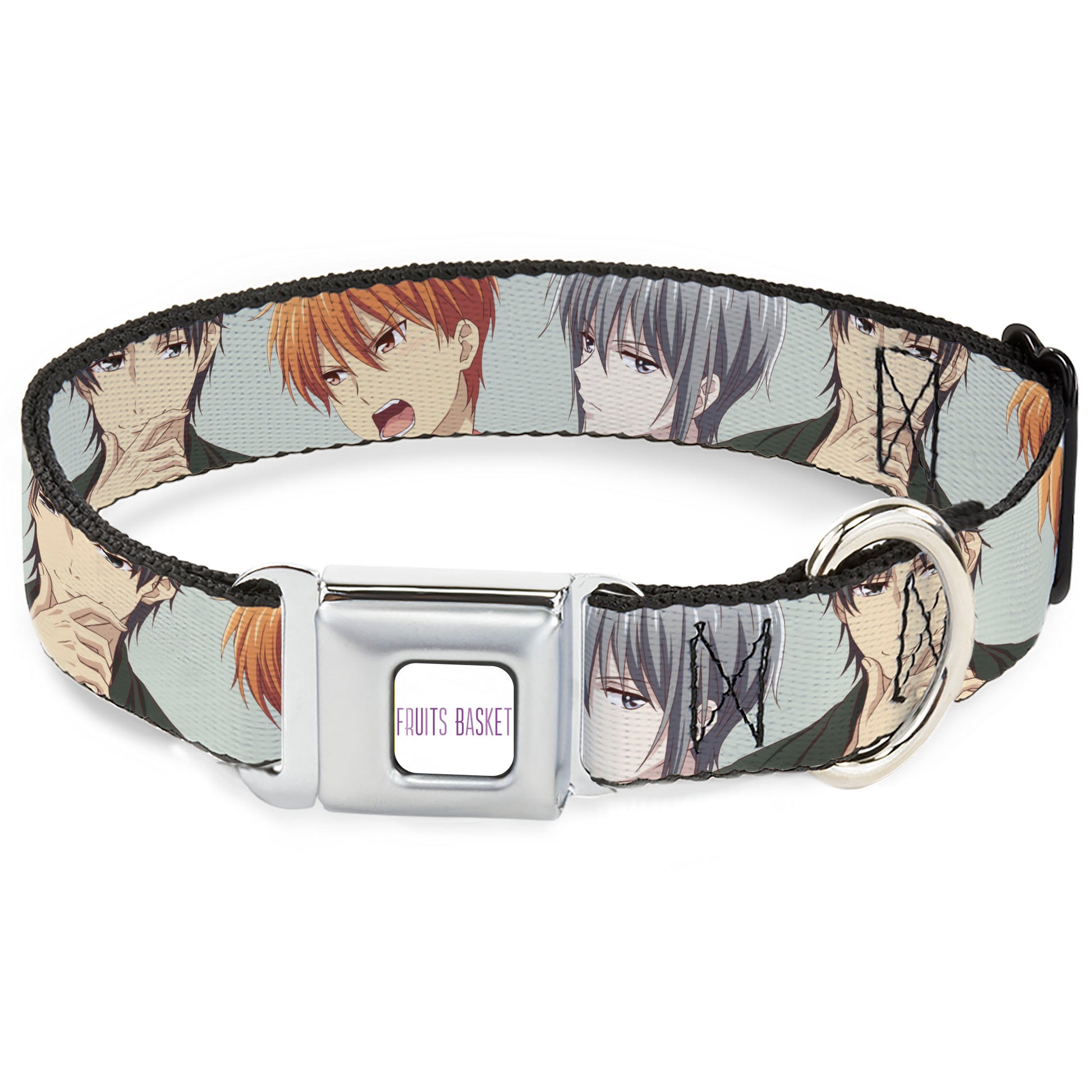 FRUITS BASKET Title Logo Full Color White/Purple Seatbelt Buckle Collar - Fruits Basket Kyo Yuki Shigure Group Faces Mint Green Seatbelt Buckle Collars Fruits Basket