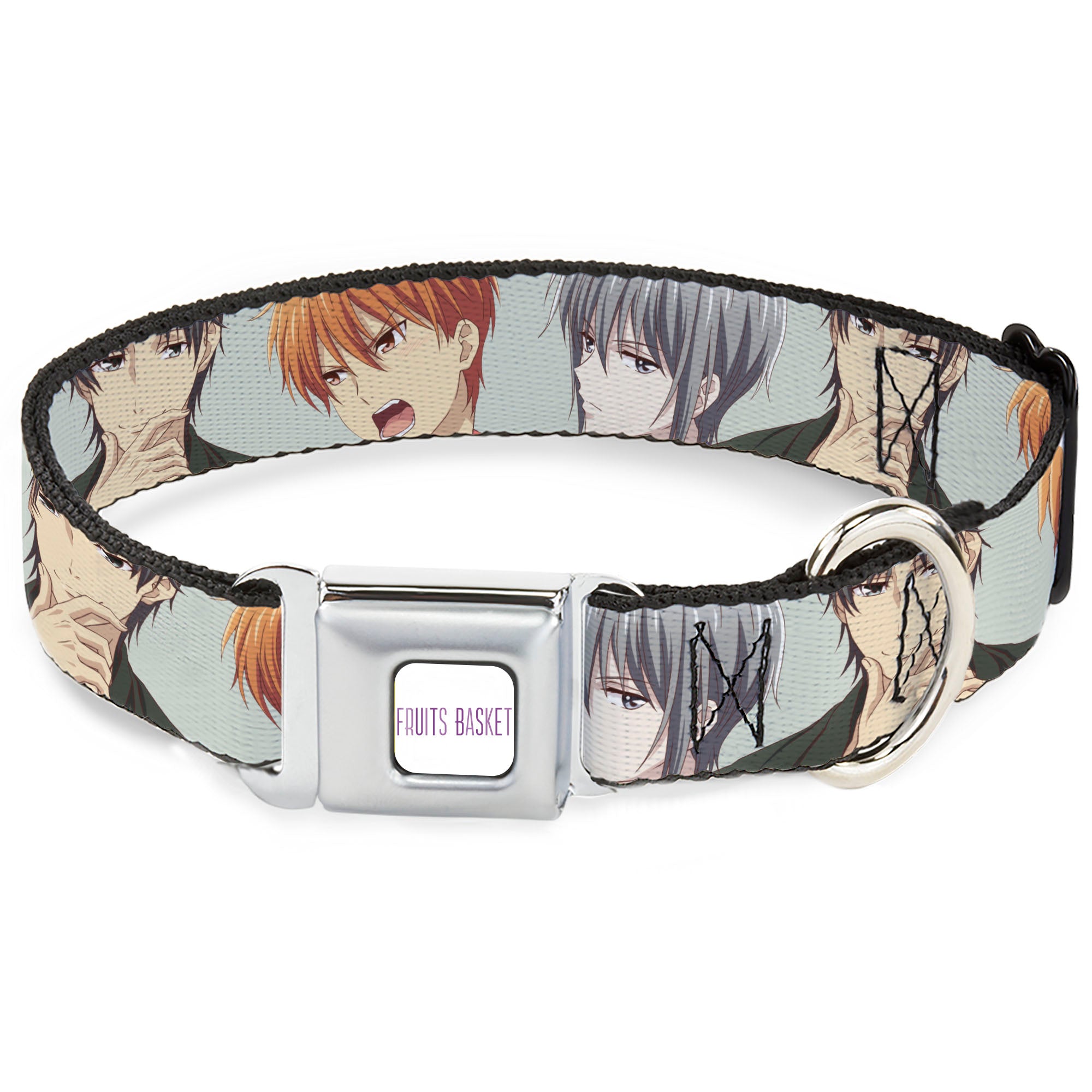 FRUITS BASKET Title Logo Full Color White/Purple Seatbelt Buckle Collar - Fruits Basket Kyo Yuki Shigure Group Faces Mint Green Seatbelt Buckle Collars Fruits Basket