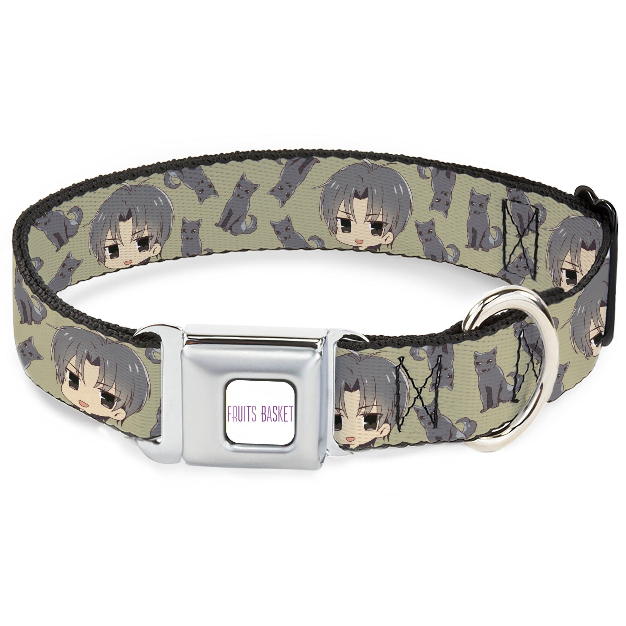 FRUITS BASKET Title Logo Full Color White/Purple Seatbelt Buckle Collar - Fruits Basket Chibi Shigure Soma and Dog Scattered Olive/Gray Seatbelt Buckle Collars Fruits Basket