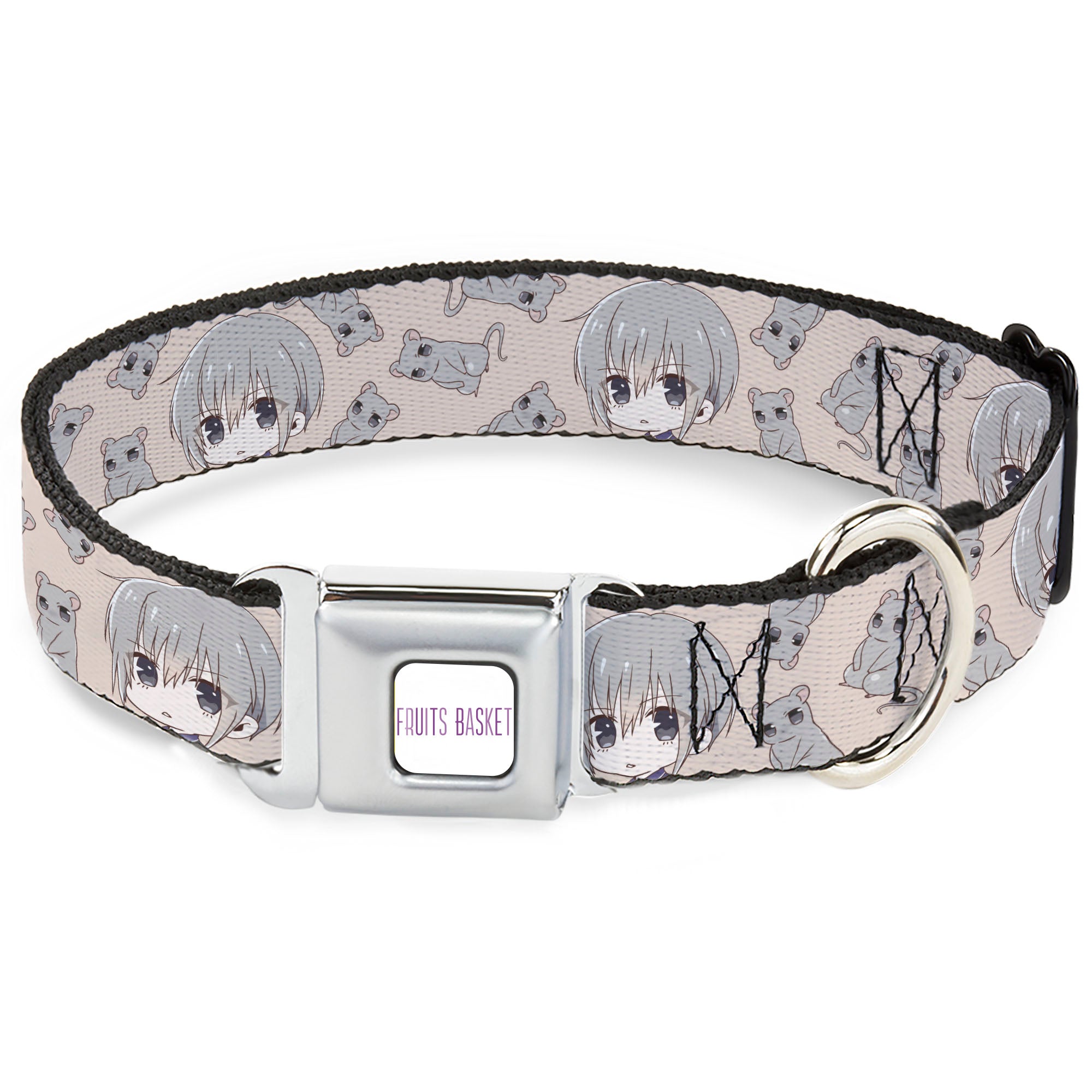 FRUITS BASKET Title Logo Full Color White/Purple Seatbelt Buckle Collar - Fruits Basket Chibi Yuki Soma and Rat Scattered Beige/Gray Seatbelt Buckle Collars Fruits Basket