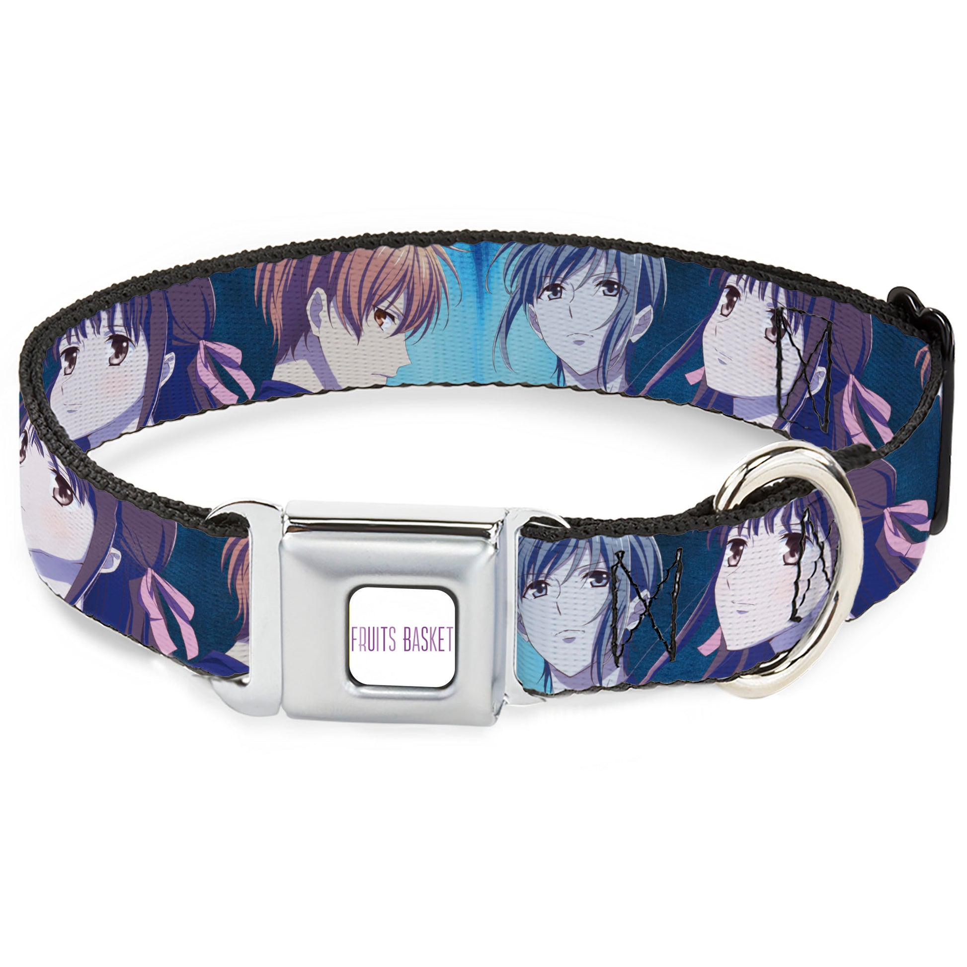 FRUITS BASKET Title Logo Full Color White/Purple Seatbelt Buckle Collar - Fruits Basket Yuki Tohru Kyo Final Season Group Pose Blues Seatbelt Buckle Collars Fruits Basket