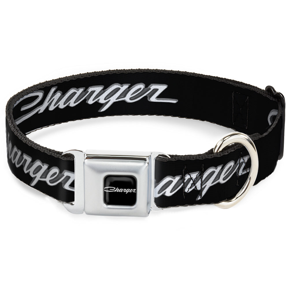 CHARGER Script Emblem Corner Full Color Black/Silver Fade/White Seatbelt Buckle Collar - CHARGER Script Emblem Corner Black/Silver Fade/White Seatbelt Buckle Collars Dodge