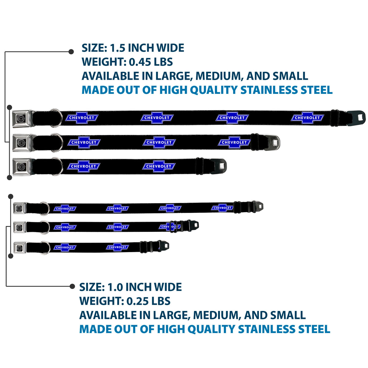 Chevy Bowtie Black Silver Seatbelt Buckle Collar - Chevy Bowtie Logo REPEAT Dog Collars Seatbelt Buckle GM General Motors