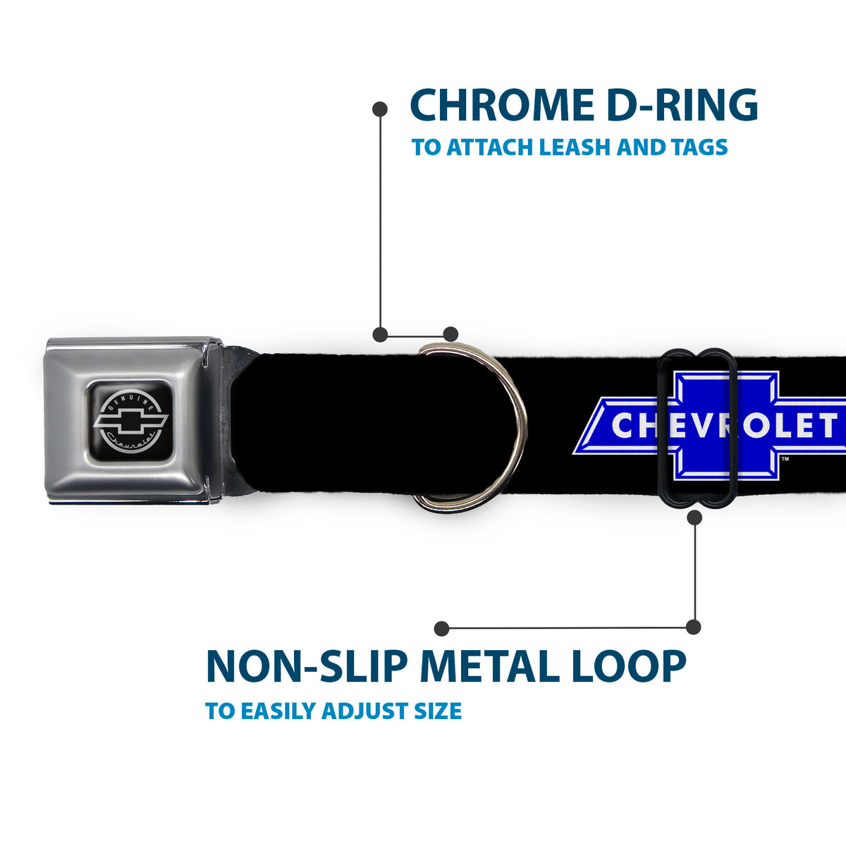 Chevy Bowtie Black Silver Seatbelt Buckle Collar - Chevy Bowtie Logo REPEAT Dog Collars Seatbelt Buckle GM General Motors