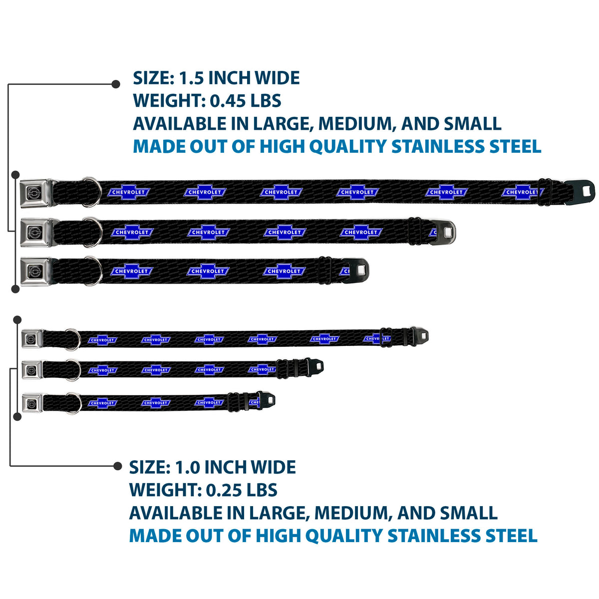 Chevy Bowtie Black Silver Seatbelt Buckle Collar - Chevy Bowtie REPEAT w/Text Dog Collars Seatbelt Buckle GM General Motors