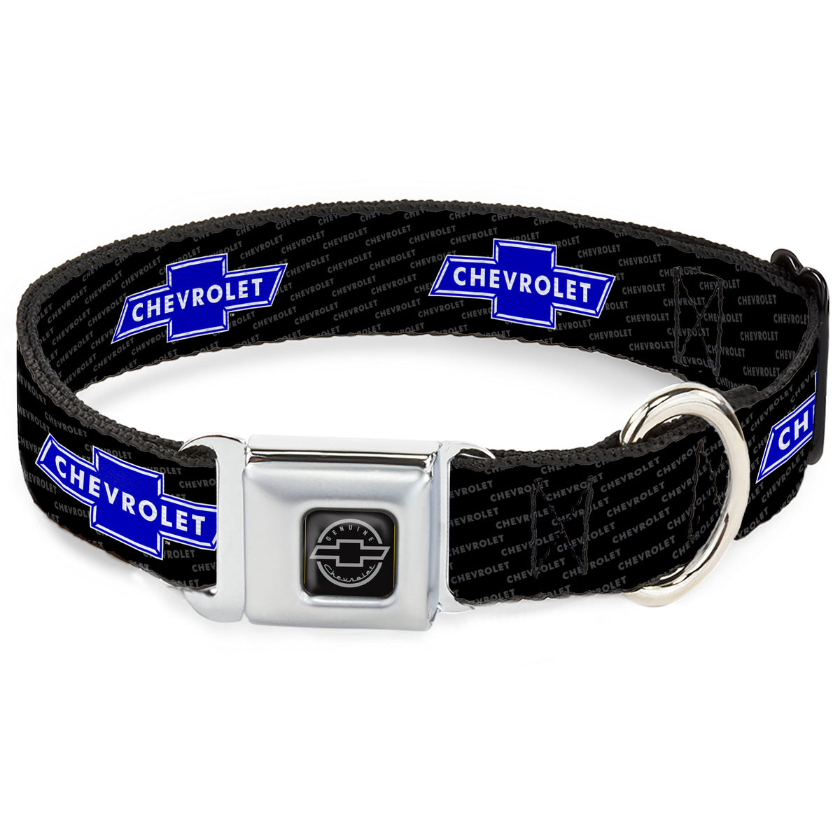 Chevy Bowtie Black Silver Seatbelt Buckle Collar - Chevy Bowtie REPEAT w/Text Dog Collars Seatbelt Buckle GM General Motors