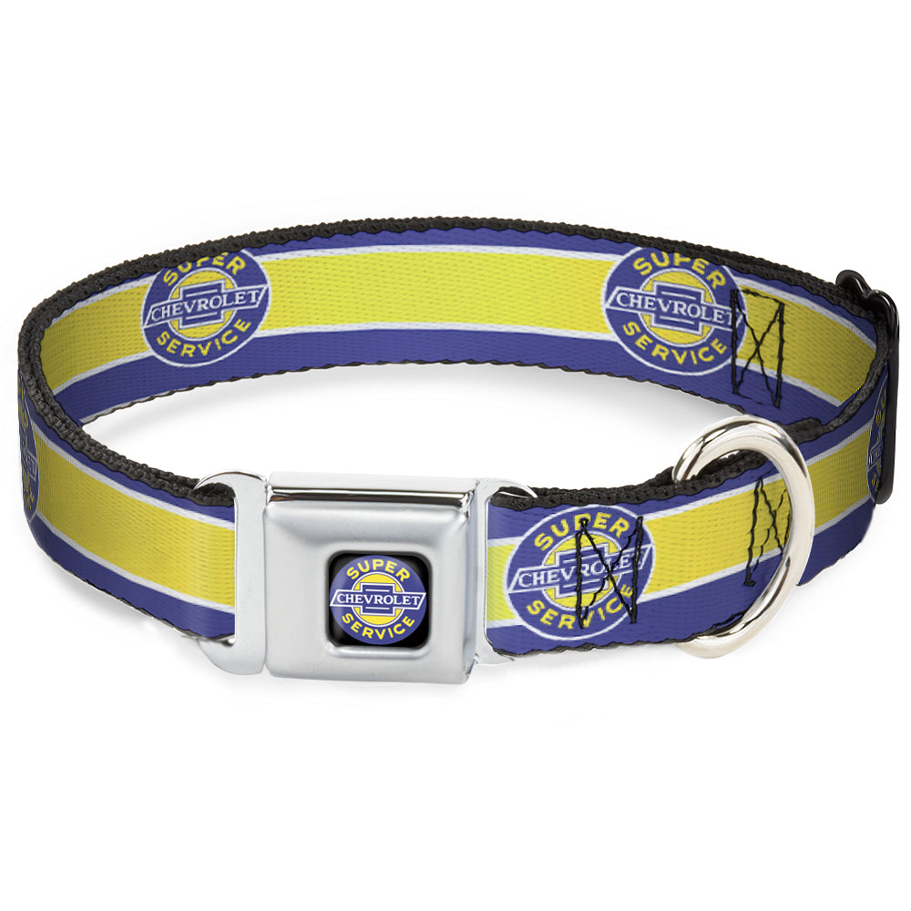 CHEVROLET SUPER SERVICE Logo Full Color Black/Blue/Yellow/White Seatbelt Buckle Collar - CHEVROLET SUPER SERVICE Logo/Stripe Blue/White/Yellow Seatbelt Buckle Collars GM General Motors