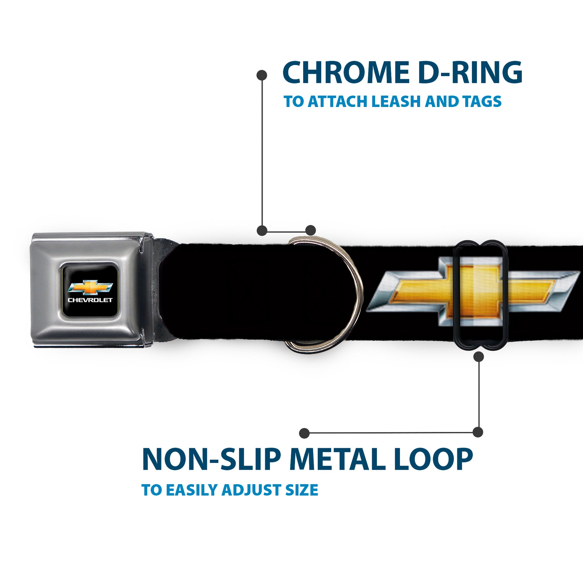 Chevy Bowtie Full Color Black Gold Seatbelt Buckle Collar - Chevy Bowtie Black/Gold Logo REPEAT Seatbelt Buckle Collars GM General Motors