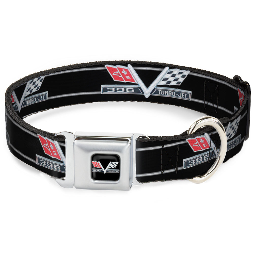 1967 Impala 396 TURBO-JET V Emblem Full Color Black/Silver/Red/White Seatbelt Buckle Collar - 1967 Impala 396 TURBO-JET V Emblem/Stripe Black/Silver/Red/White Seatbelt Buckle Collars GM General Motors