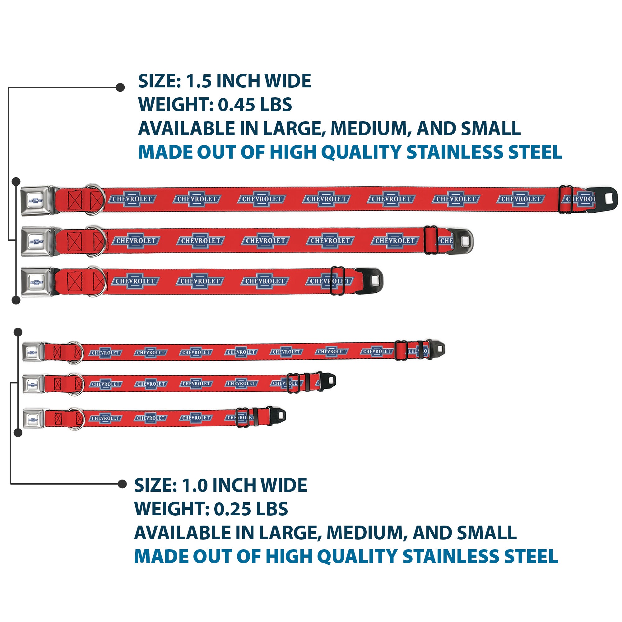 CHEVROLET 1940 Bowtie Text Logo Full Color White/Blues Seatbelt Buckle Collar - CHEVROLET 1940 Bowtie Text Logo Orange/Blue/White Seatbelt Buckle Collars Chevrolet