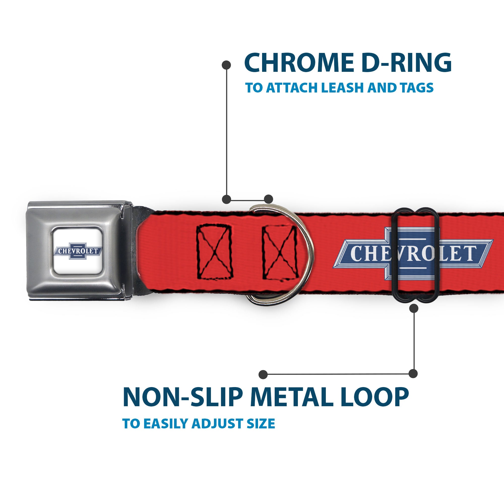 CHEVROLET 1940 Bowtie Text Logo Full Color White/Blues Seatbelt Buckle Collar - CHEVROLET 1940 Bowtie Text Logo Orange/Blue/White Seatbelt Buckle Collars Chevrolet