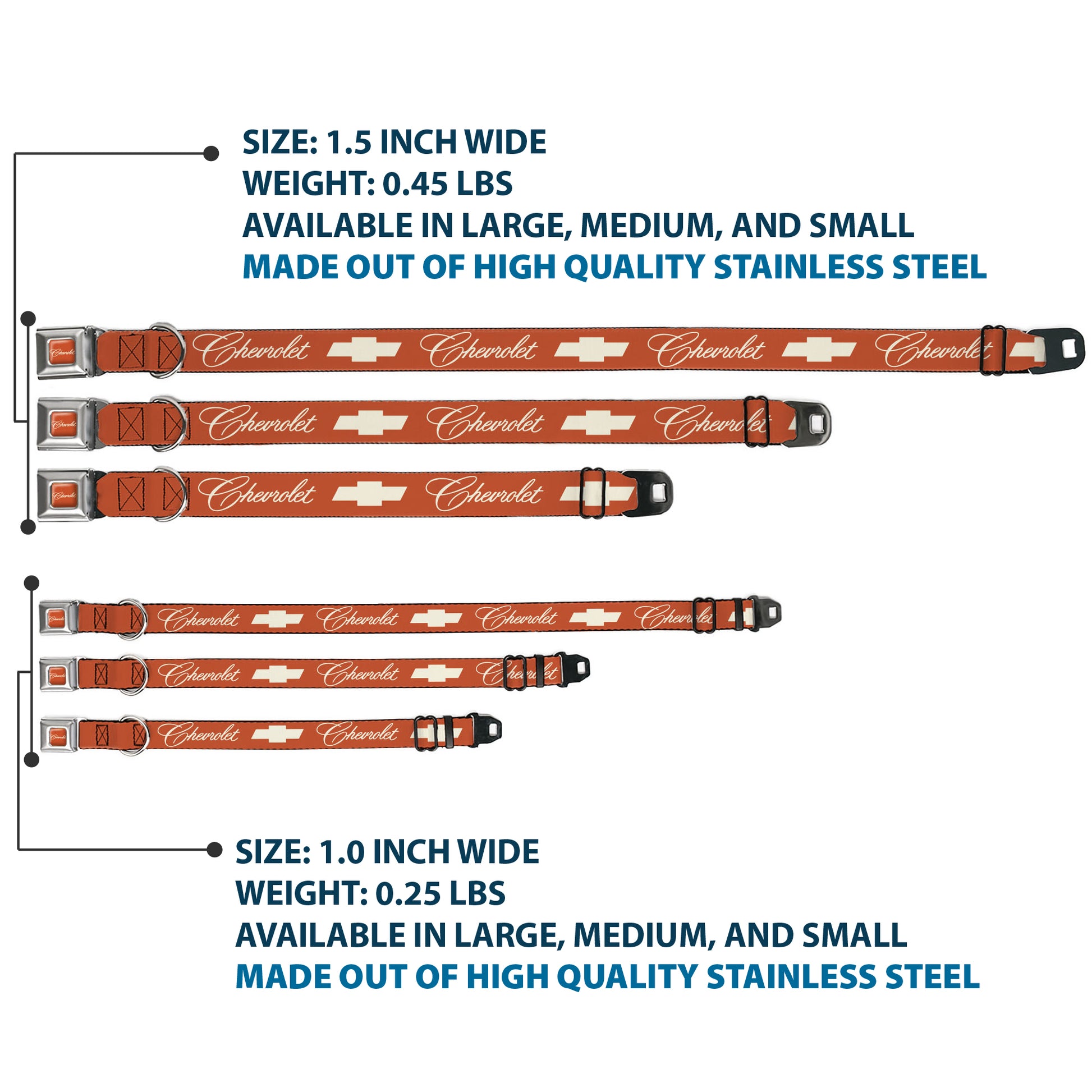 CHEVROLET Script Full Color Orange/White Seatbelt Buckle Collar - CHEVROLET Script and Bowtie Orange/White Seatbelt Buckle Collars Chevrolet
