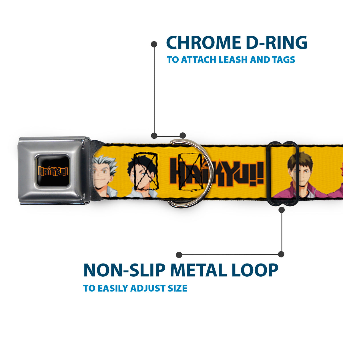 HAIKYU Title Logo Full Color Black/Orange Seatbelt Buckle Collar - HAIKYU Player Characters and Title Logo Yellow Dog Collars Seatbelt Buckle Haikyu!!