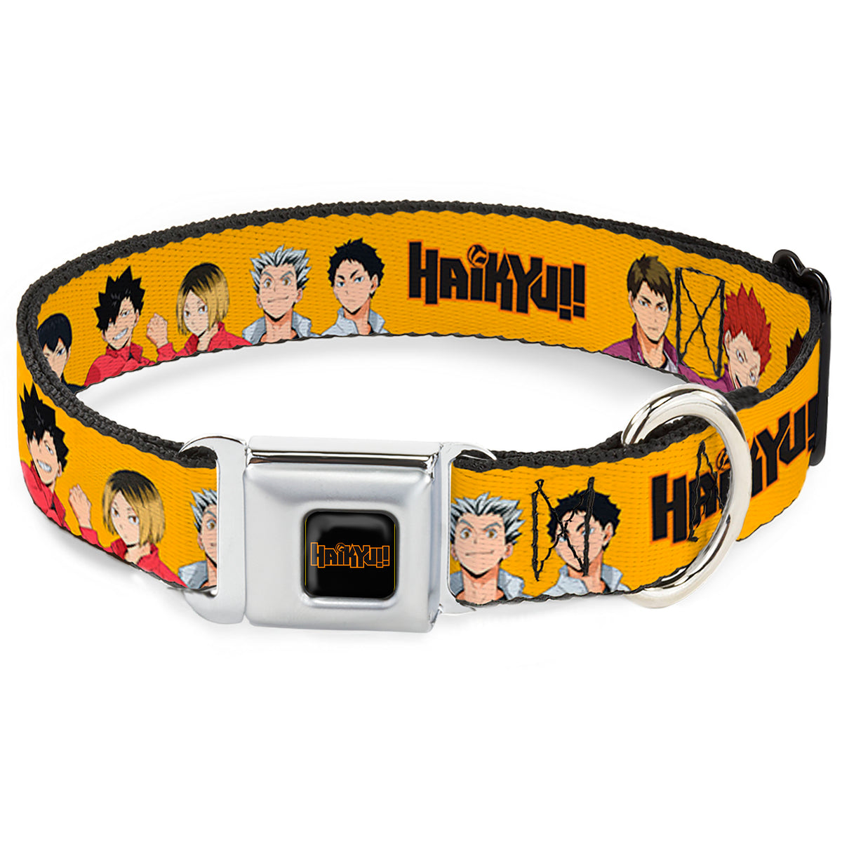 HAIKYU Title Logo Full Color Black/Orange Seatbelt Buckle Collar - HAIKYU Player Characters and Title Logo Yellow Dog Collars Seatbelt Buckle Haikyu!!