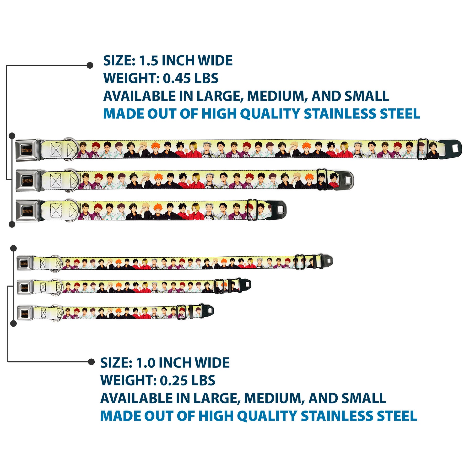 HAIKYU Title Logo Full Color Black/Orange Seatbelt Buckle Collar - Haikyu Six Volleyball Team Player Pairs Line Up Yellows Seatbelt Buckle Collars Haikyu!!