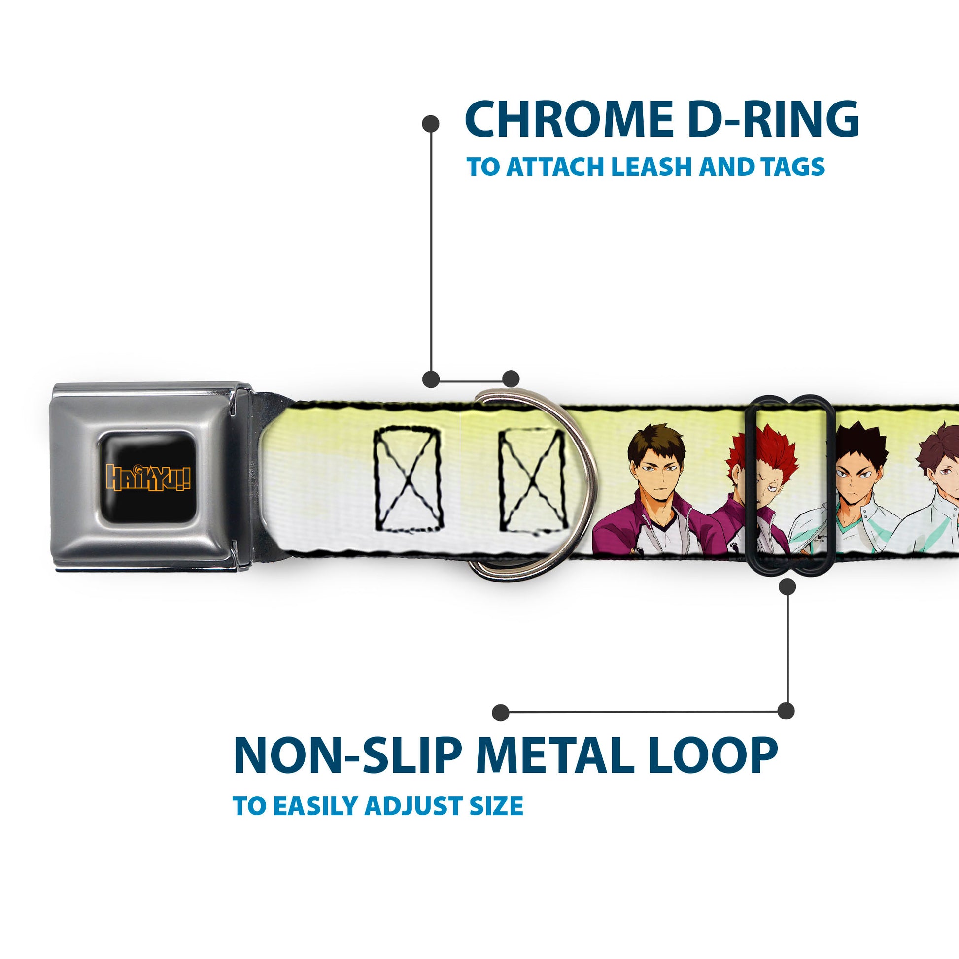 HAIKYU Title Logo Full Color Black/Orange Seatbelt Buckle Collar - Haikyu Six Volleyball Team Player Pairs Line Up Yellows Seatbelt Buckle Collars Haikyu!!