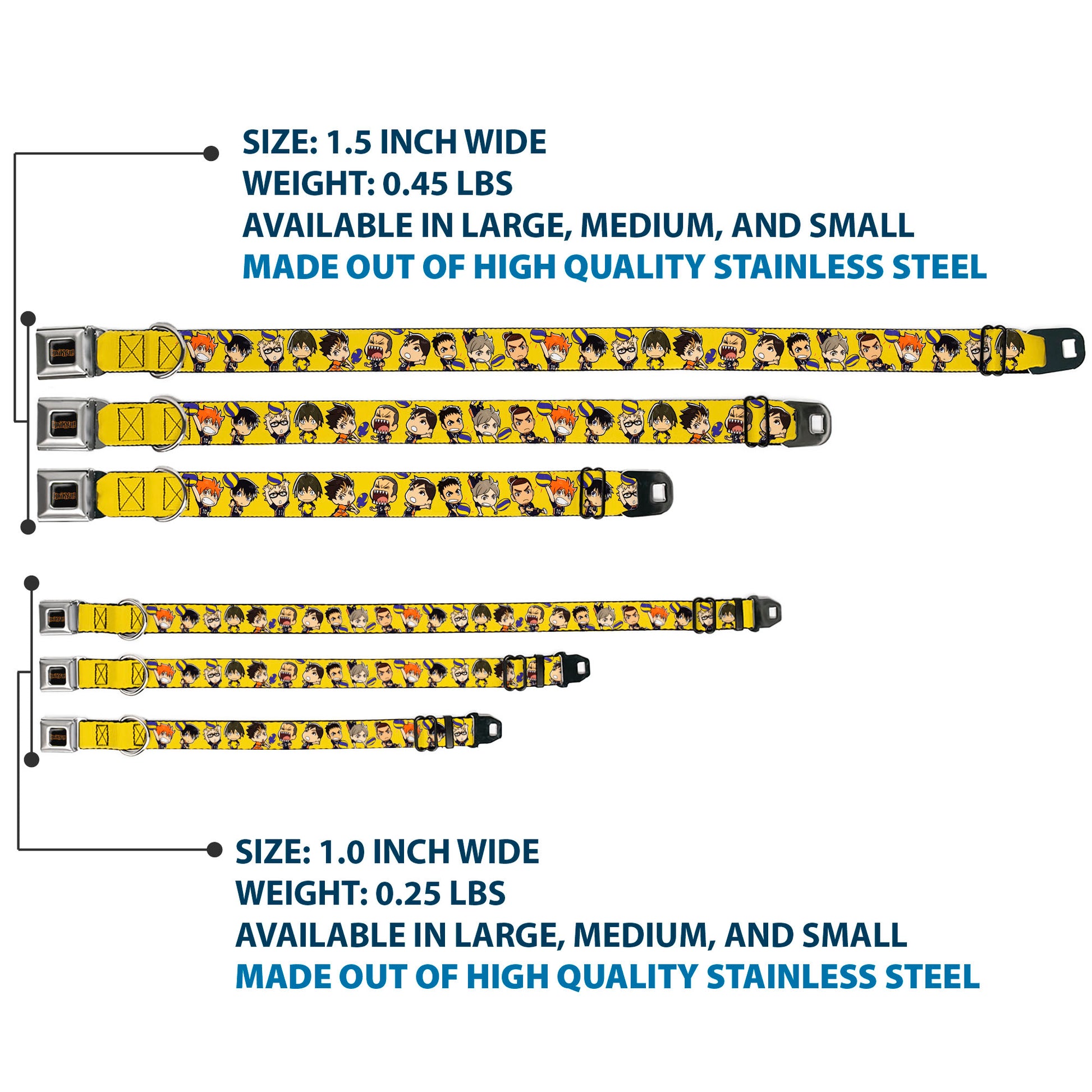 HAIKYU Title Logo Full Color Black/Orange Seatbelt Buckle Collar - Haikyu Chibi Volleyball Player Warm Up Pose Yellow Seatbelt Buckle Collars Haikyu!!