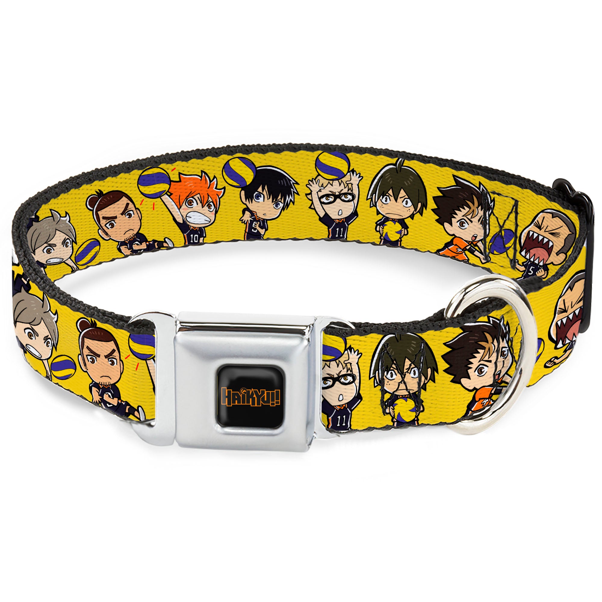 HAIKYU Title Logo Full Color Black/Orange Seatbelt Buckle Collar - Haikyu Chibi Volleyball Player Warm Up Pose Yellow Seatbelt Buckle Collars Haikyu!!