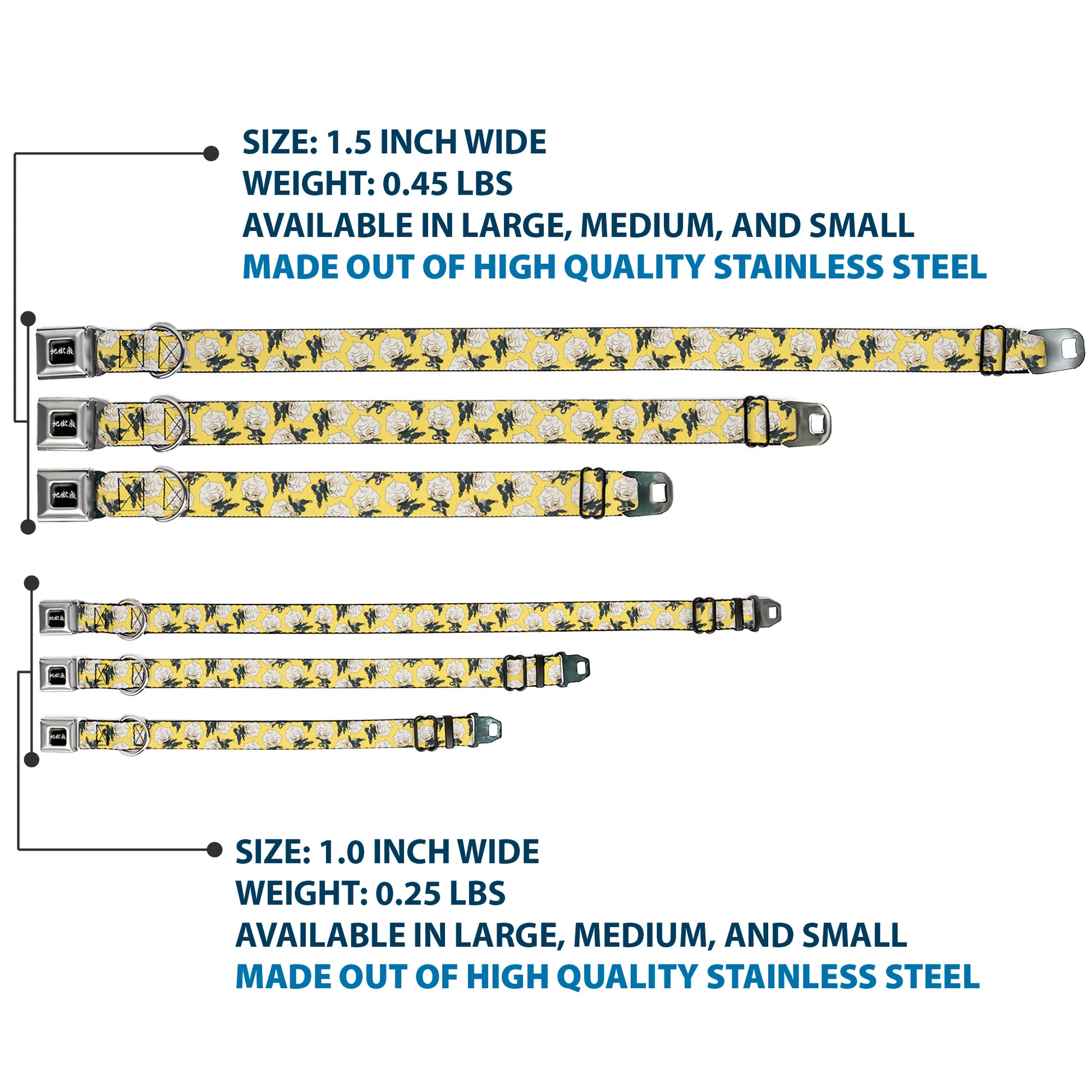 Hell's Paradise Kanji Title Logo Full Color Black/White Seatbelt Buckle Collar - Hell's Paradise Chibi Gabimaru Poses Scattered Yellow Seatbelt Buckle Collars Hell's Paradise