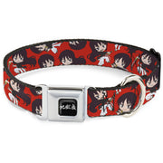 Hell's Paradise Kanji Title Logo Full Color Black/White Seatbelt Buckle Collar - Hell's Paradise Chibi Aza Toma Sword Poses Scattered Red Seatbelt Buckle Collars Hell's Paradise