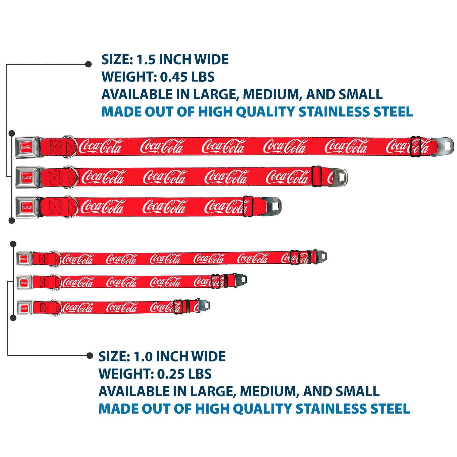 COCA-COLA Script Logo Full Color Red/White Seatbelt Buckle Collar - COCA-COLA Script Logo Red/White Seatbelt Buckle Collars Coca-Cola