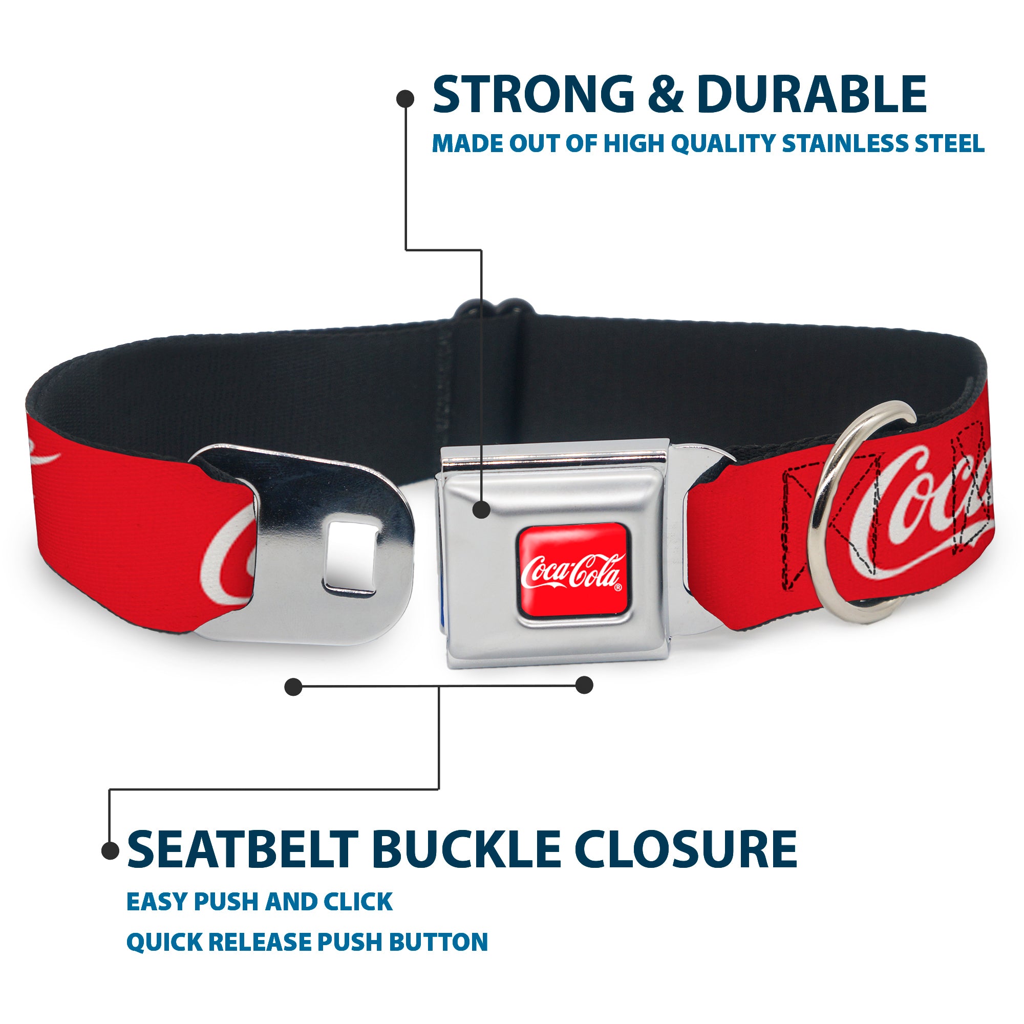 COCA-COLA Script Logo Full Color Red/White Seatbelt Buckle Collar - COCA-COLA Script Logo Red/White Seatbelt Buckle Collars Coca-Cola