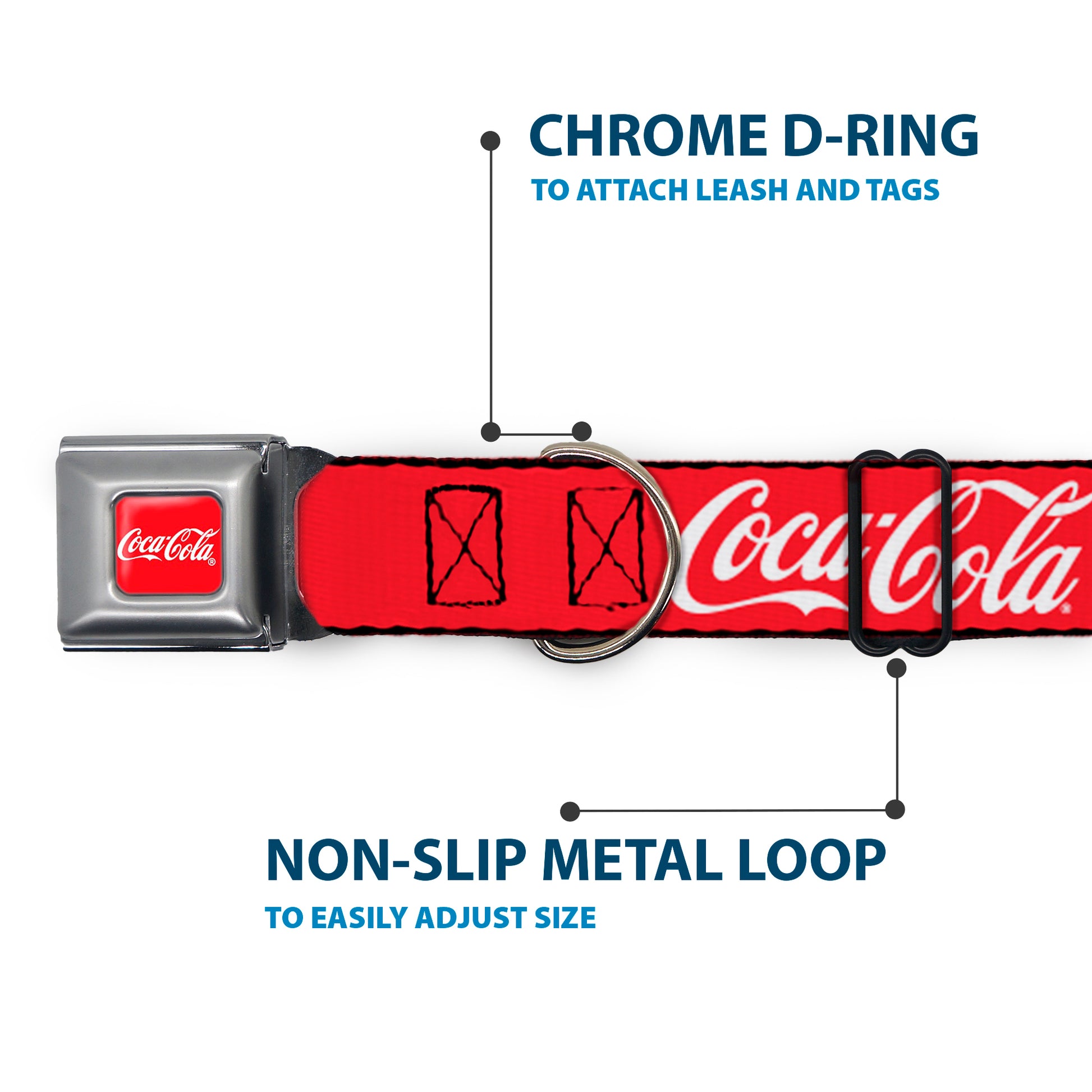 COCA-COLA Script Logo Full Color Red/White Seatbelt Buckle Collar - COCA-COLA Script Logo Red/White Seatbelt Buckle Collars Coca-Cola